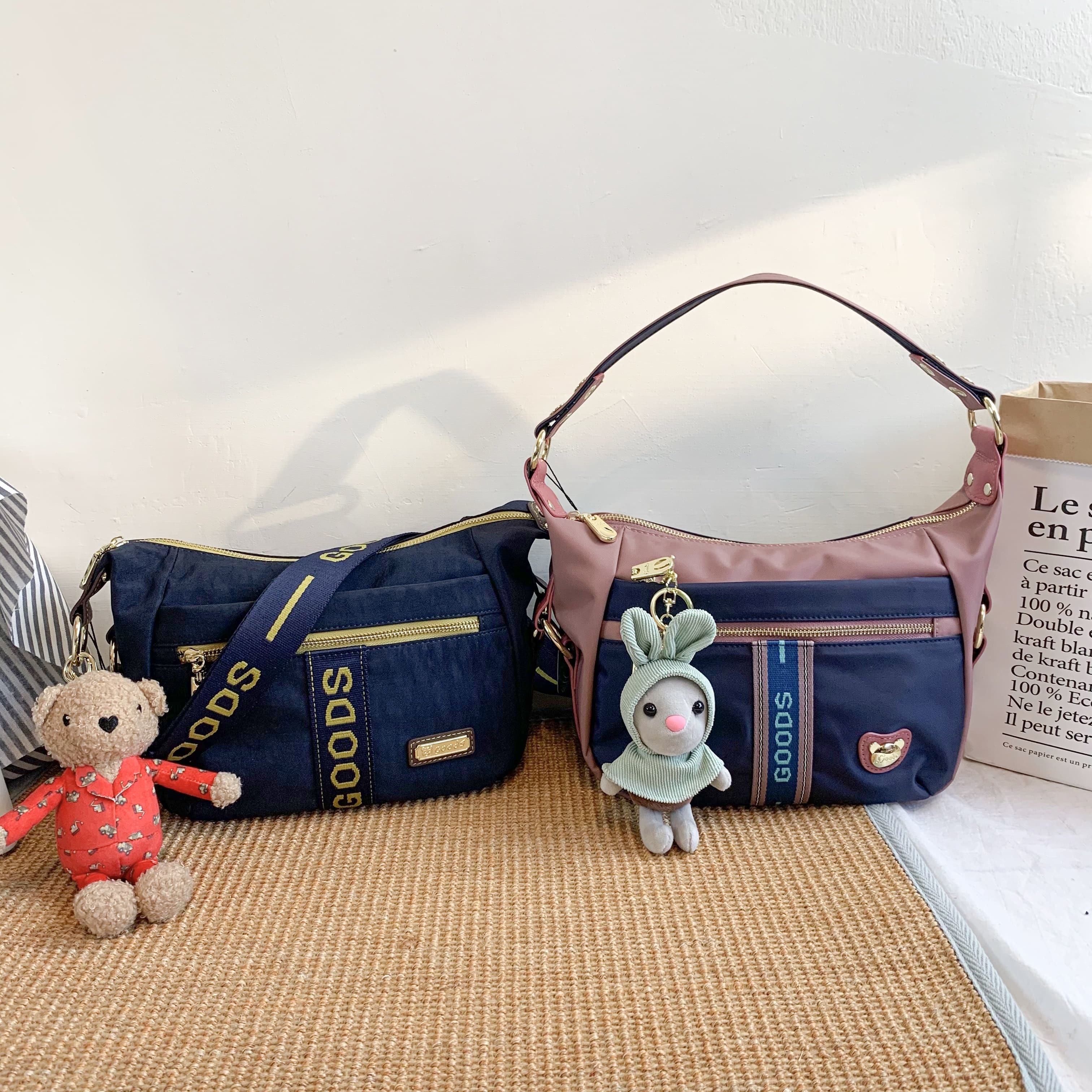 GOODS 織帶藍粉 尼龍防潑水肩背包 側背包 #2276