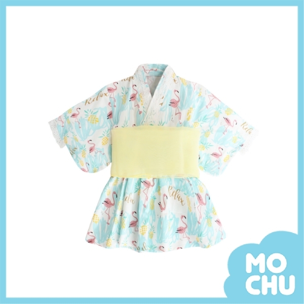 藍色長腳鶴綁帶浴衣