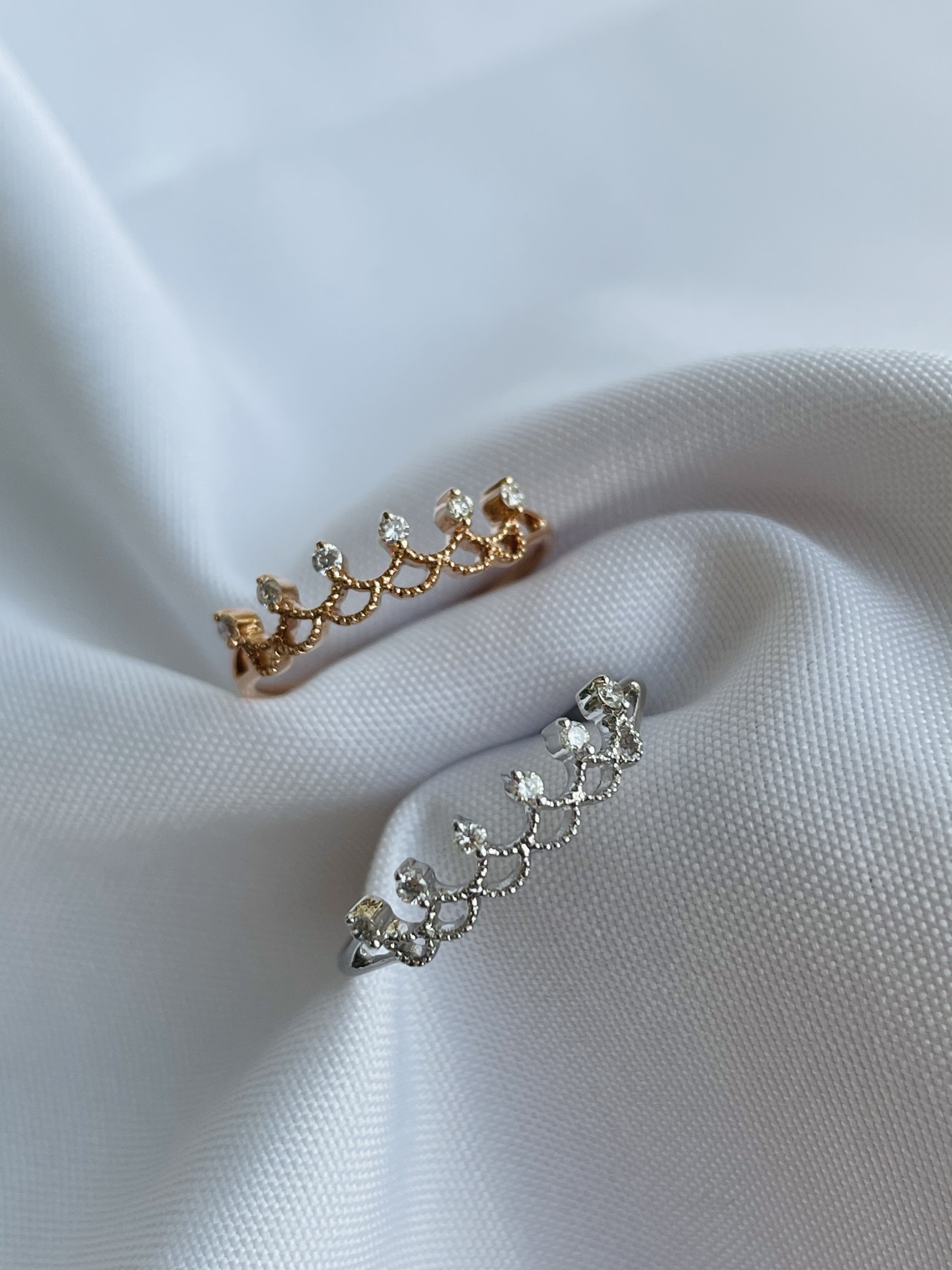 18K金蕾絲桂冠鑽石線戒