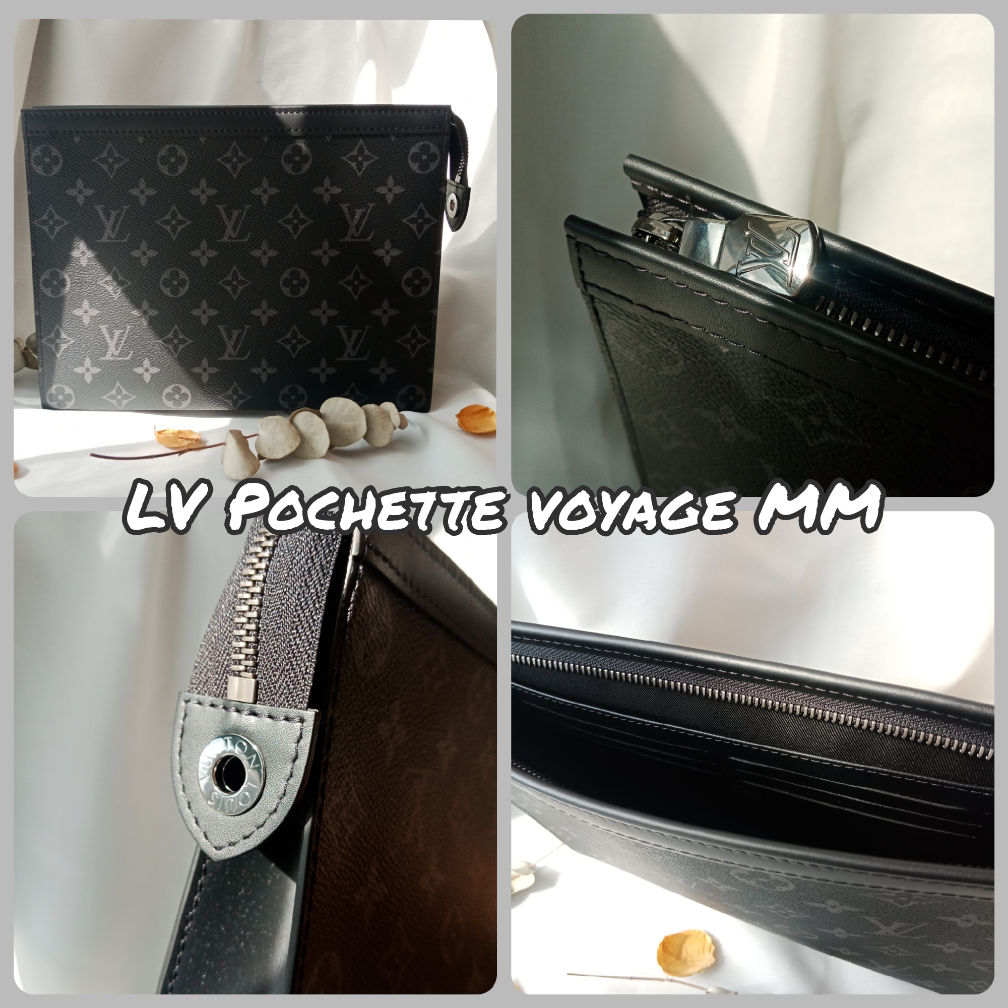 Louis Vuitton Pochette Voyage MM Toiletry Pouch Monogram Eclipse Logo  Clutch Bag