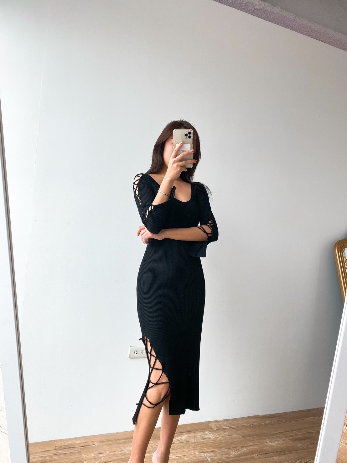 Come Away With Me 長袖綁帶針織洋裝