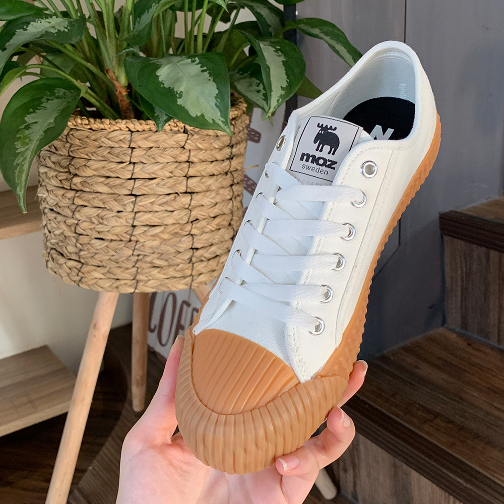 moz Sweden moose lace-up and color canvas biscuit shoes-white brown