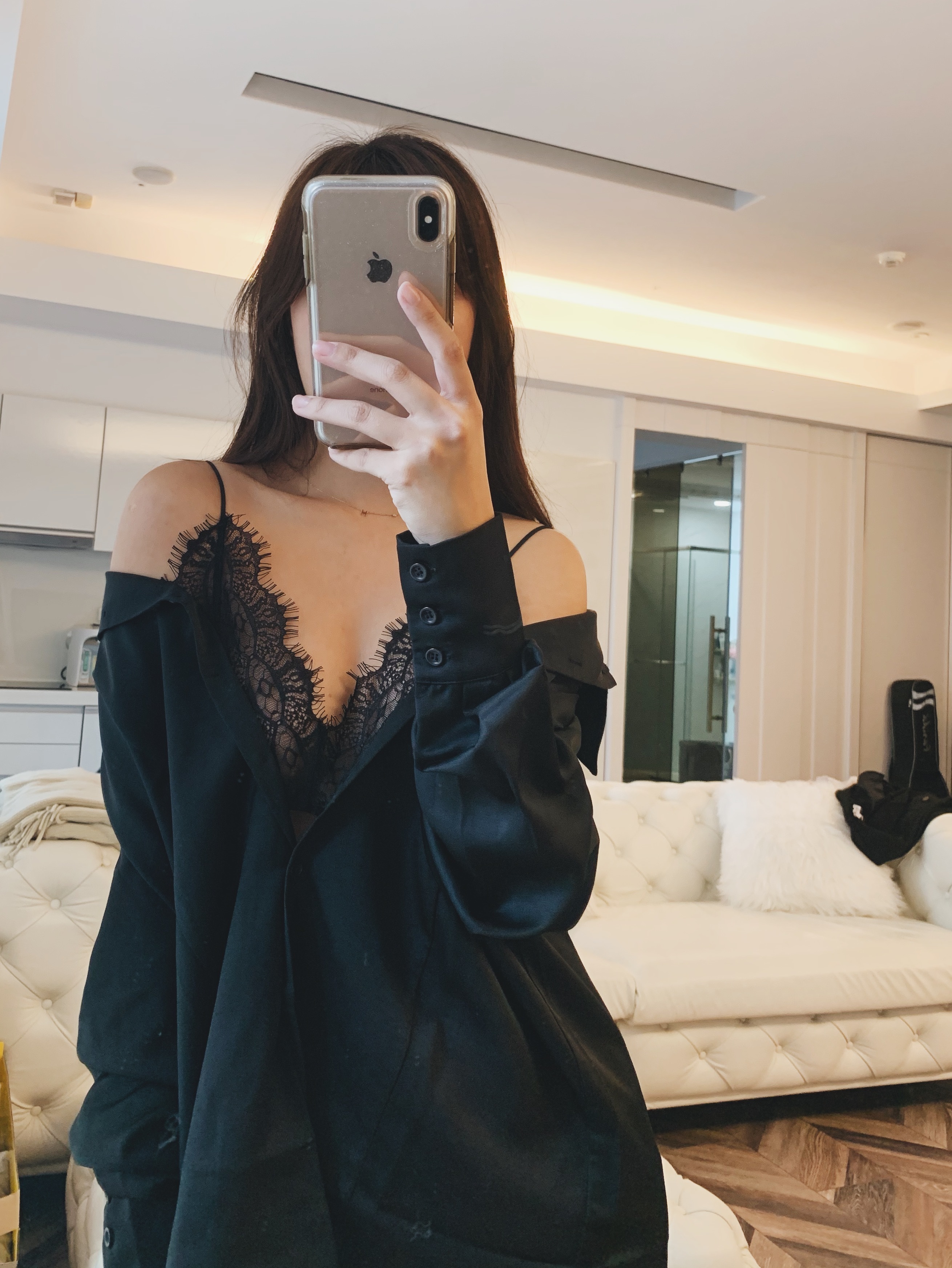 Fascination 魅力破表 拼接吊帶蕾絲小性感襯衫