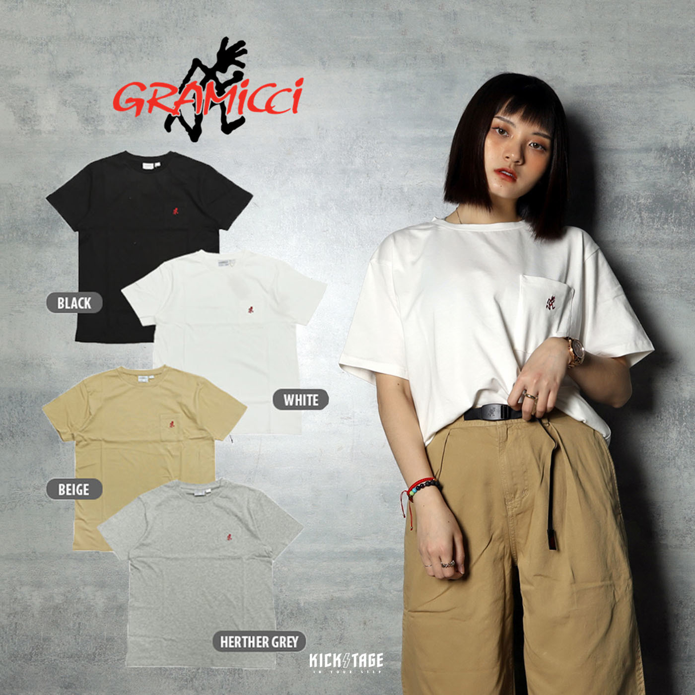 **特價商品售出不退換**男女款 GRAMICCI ONE POINT TEE 黑色 白色 灰色 沙色 刺繡 小LOGO 短袖 口袋T 短T【1948-STS】