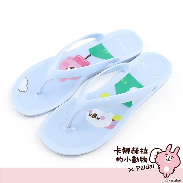 Paidal x 卡娜赫拉的小動物 郊遊果香香鞋防水夾腳拖鞋-水藍
