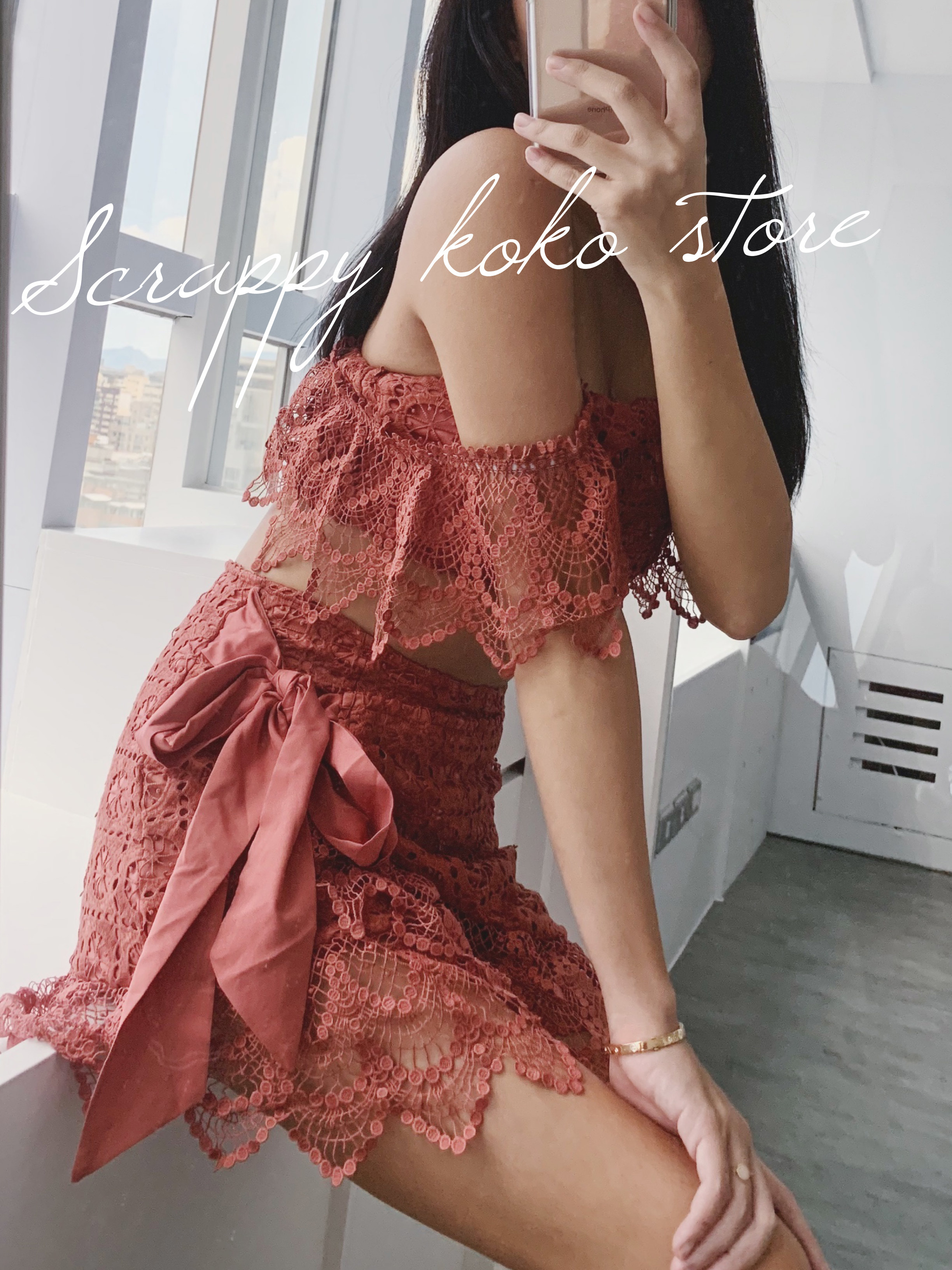 Dryad 俏皮小精靈 一字領蕾絲綁帶套裝