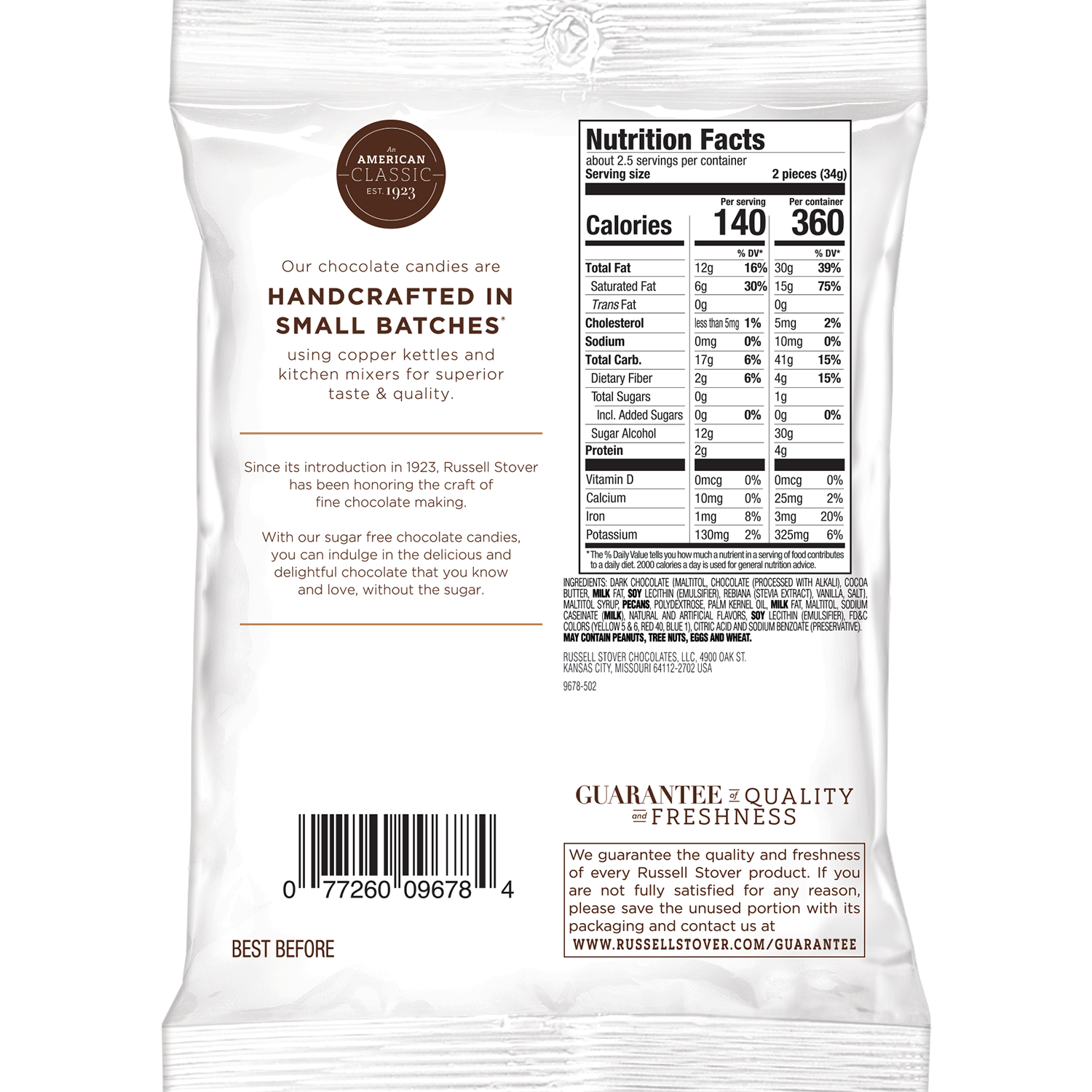 [Russell Stover] Dark Pecan Delight 無糖核桃夾心黑朱古力 85g