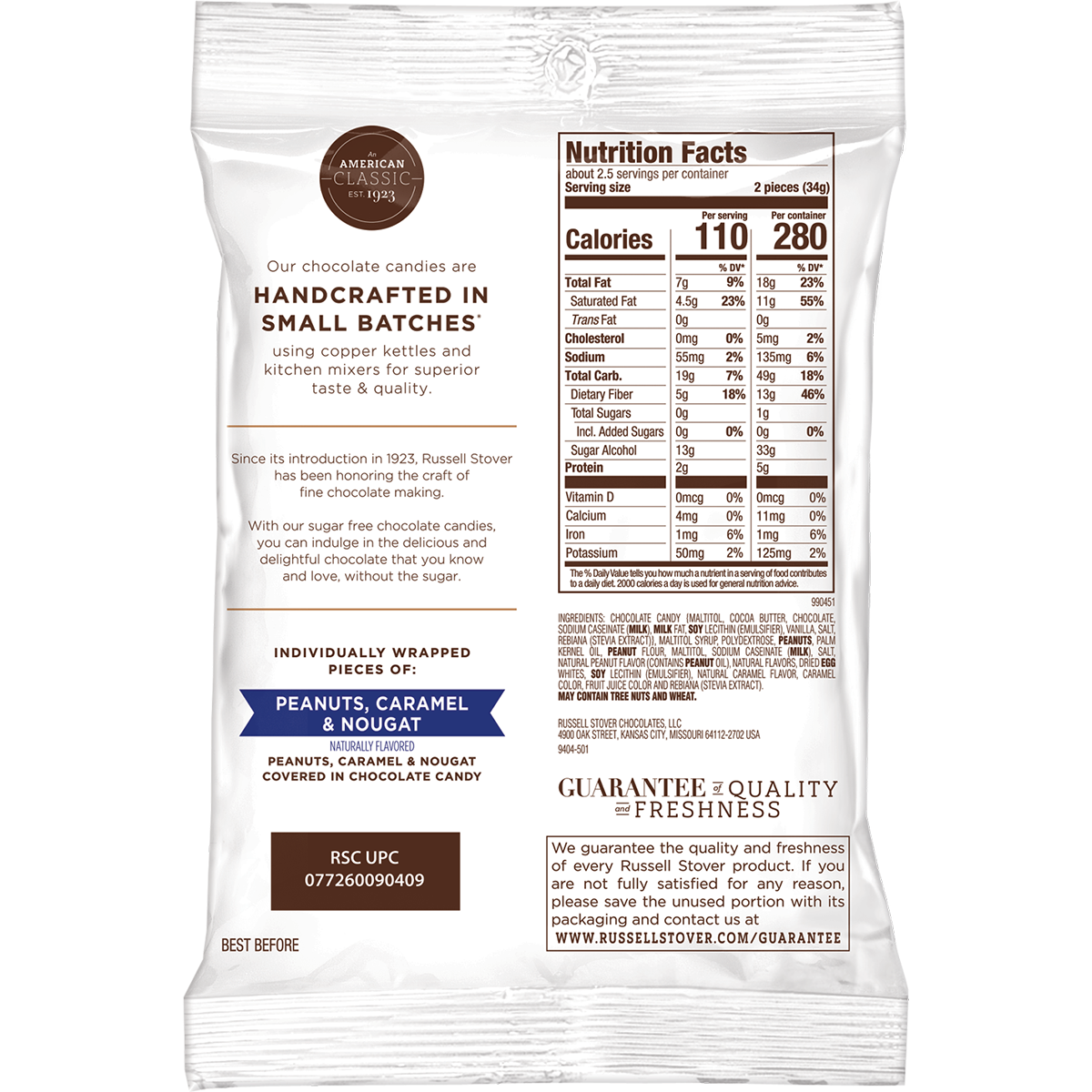 [Russell Stover] Peanuts, Caramel & Nougat 無糖花生焦糖鳥結朱古力 85g