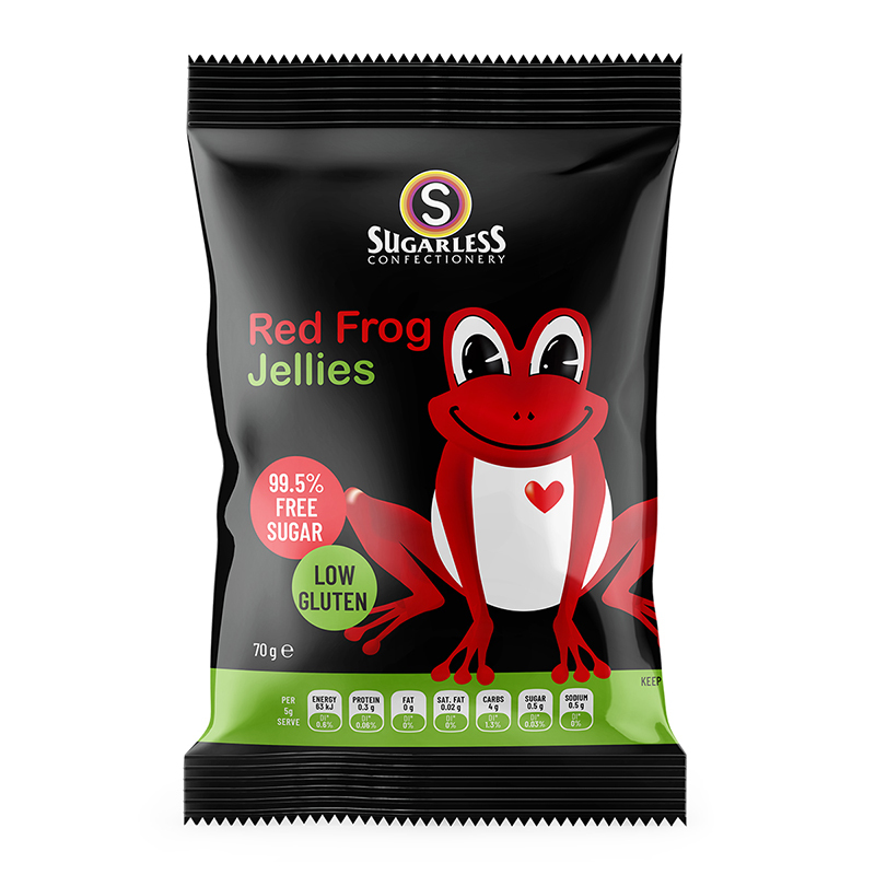 [Sugarless Confectionery] Red Frog Jellies Low Gluten 低糖士多啤梨青蛙啫喱軟糖 70g