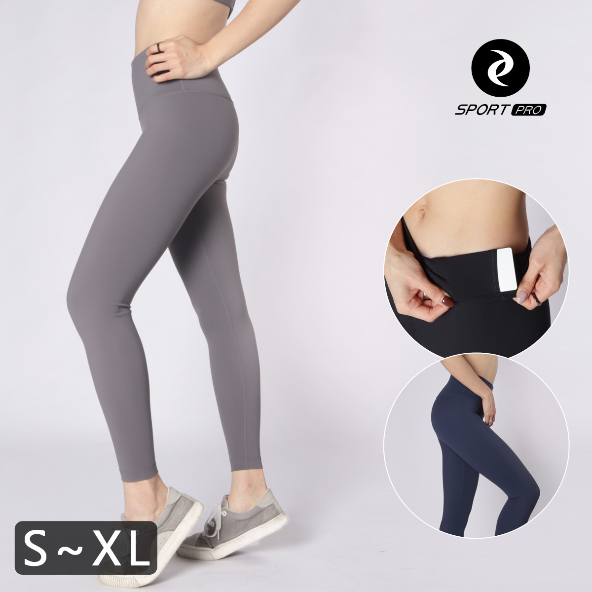 中高腰裸感隱藏口袋九分瑜珈/運動/緊身機能褲*