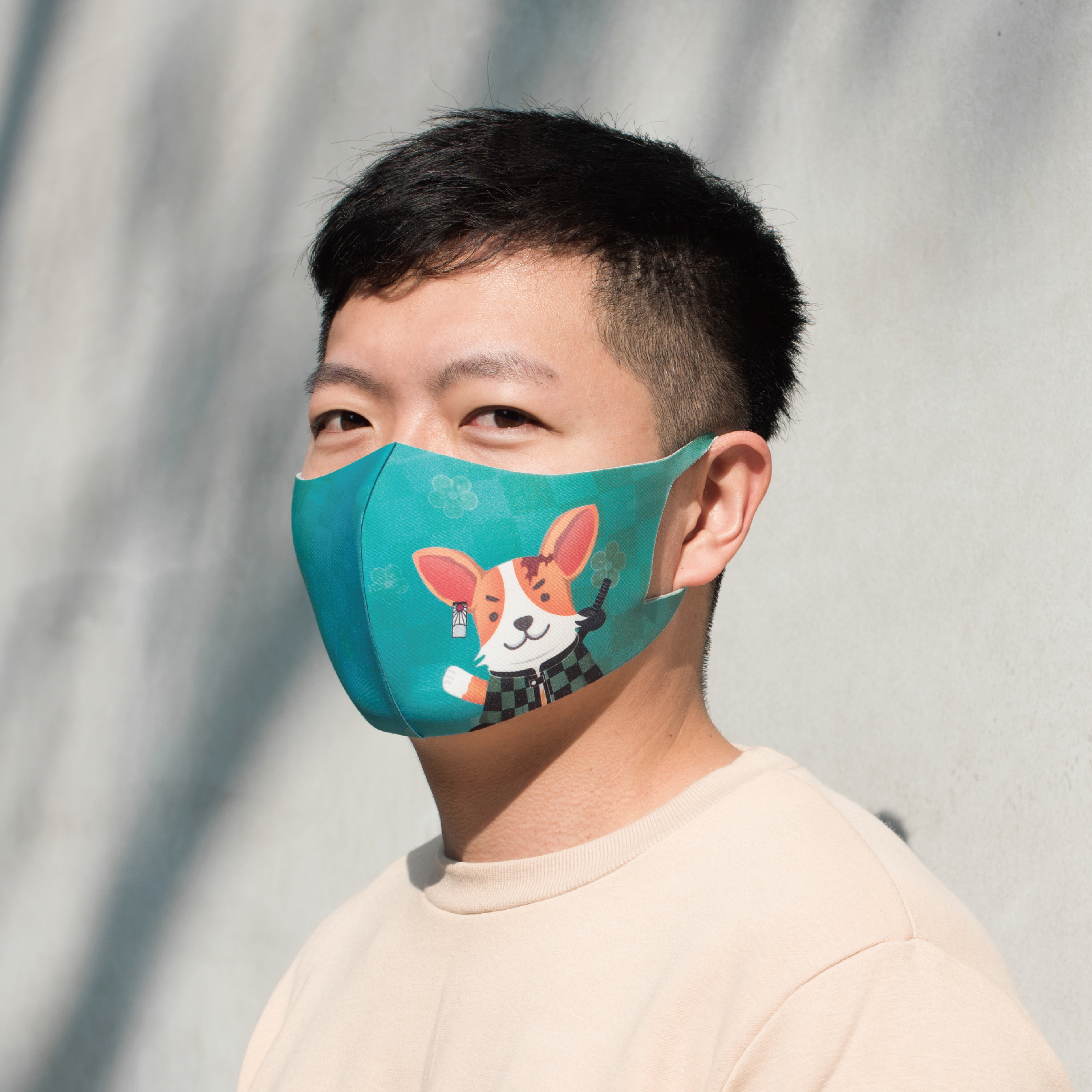 期間限定｜犬系列─琉璃綠｜舒適美-3D立體透氣抗菌口罩2入組