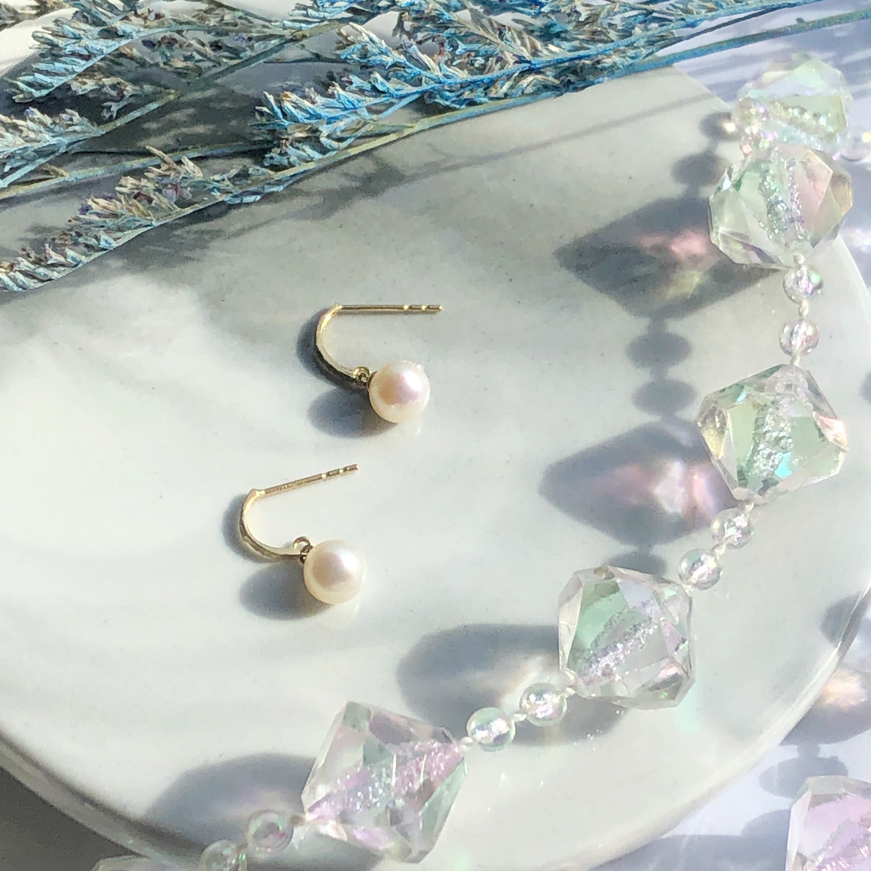 10K/小垂墜珍珠耳環