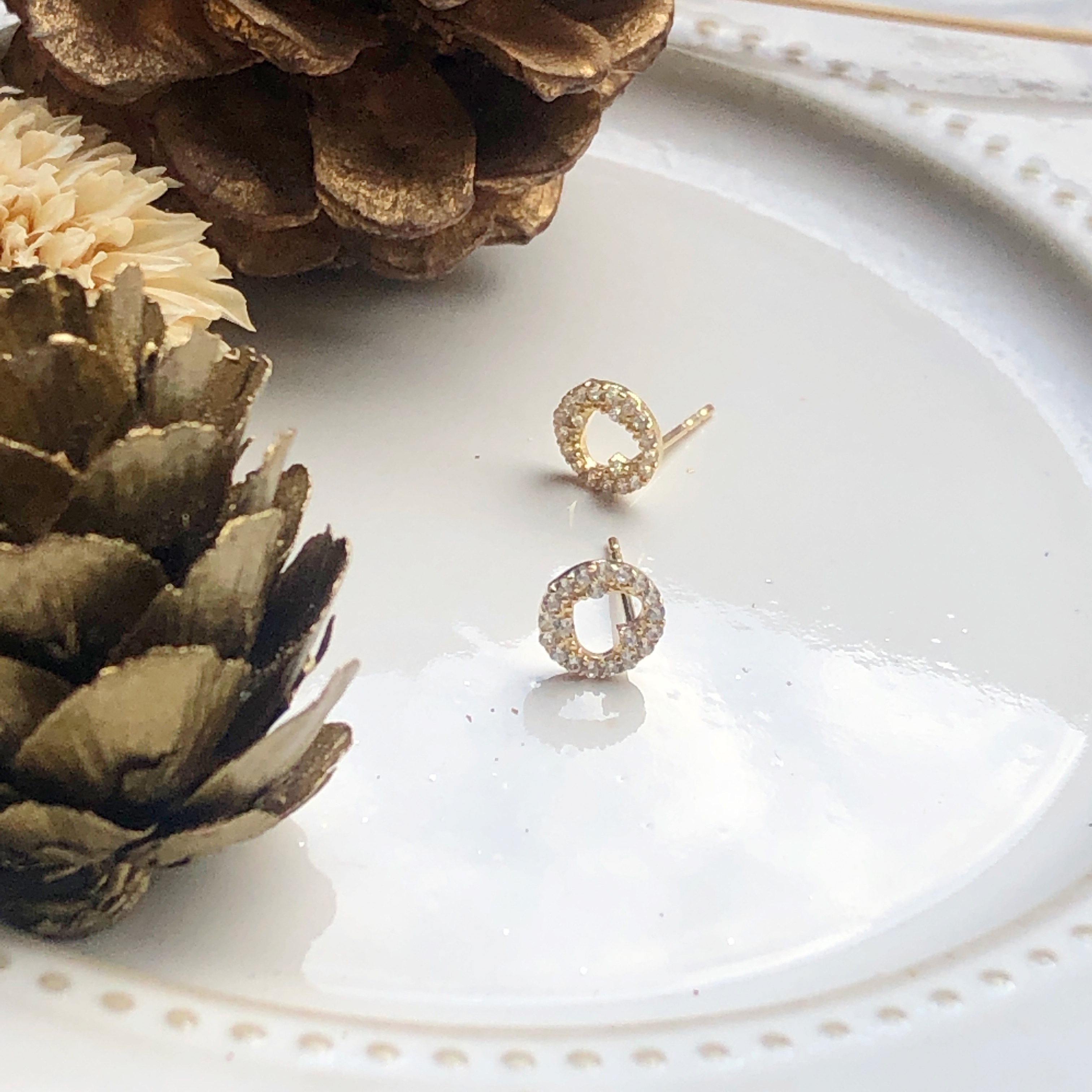 10K/密鑲愛心耳釘