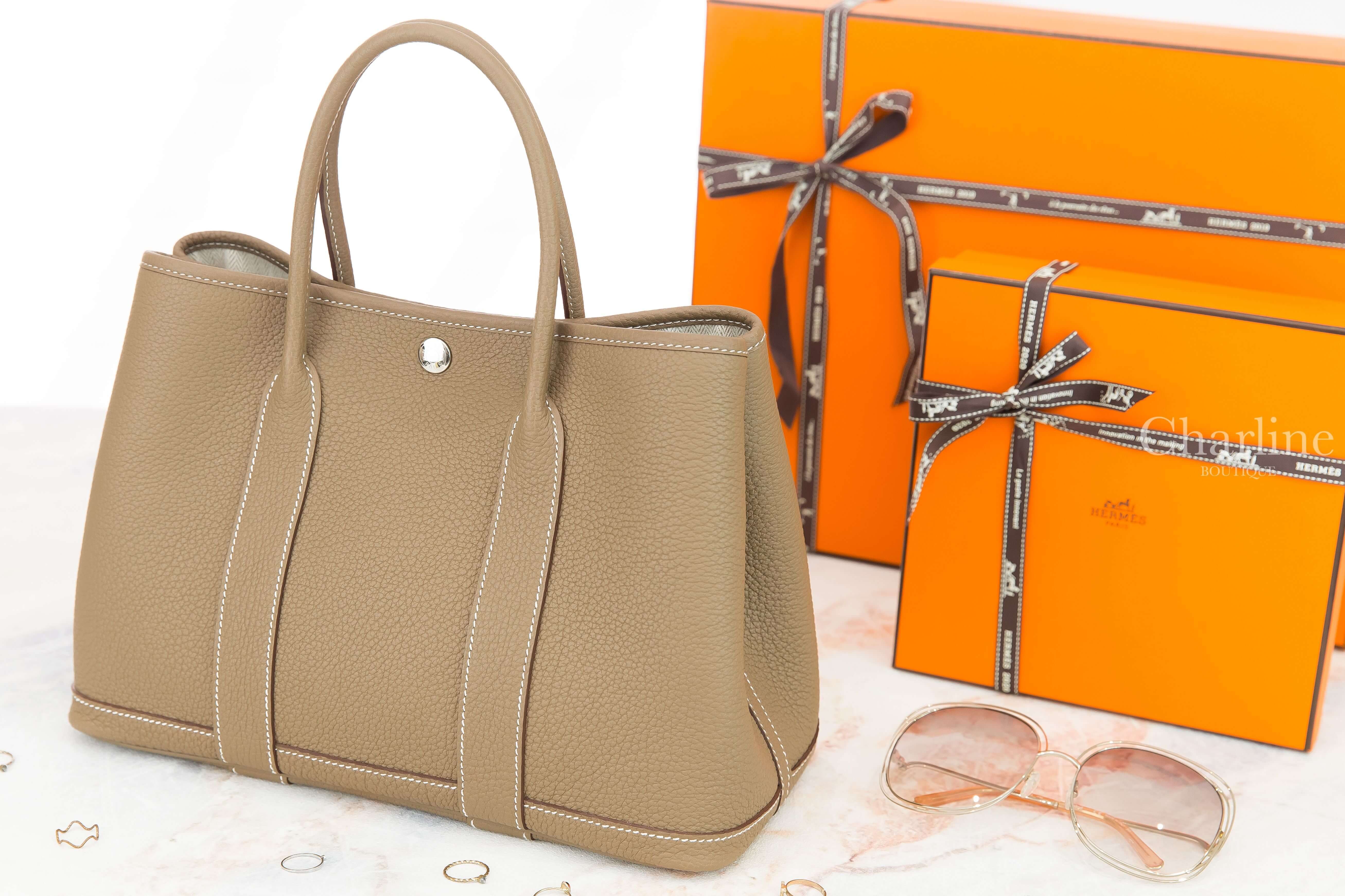Hermès Garden Party 30cm 18 Etoupe Veau Negonda B刻大象灰肩背包-Charline Boutique精品代購