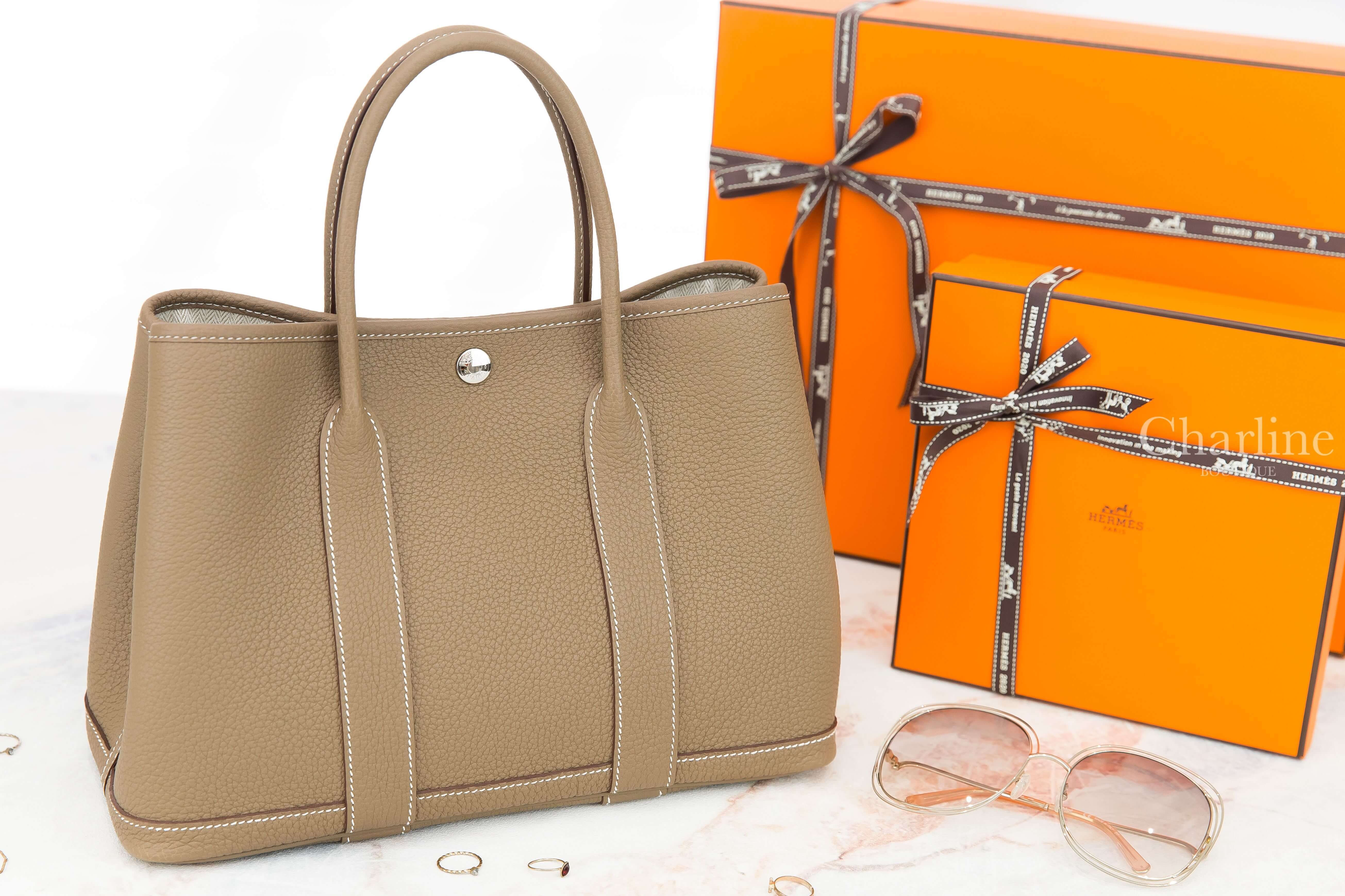 Hermès Garden Party 30cm 18 Etoupe Veau Negonda B刻大象灰肩背包-Charline Boutique精品代購