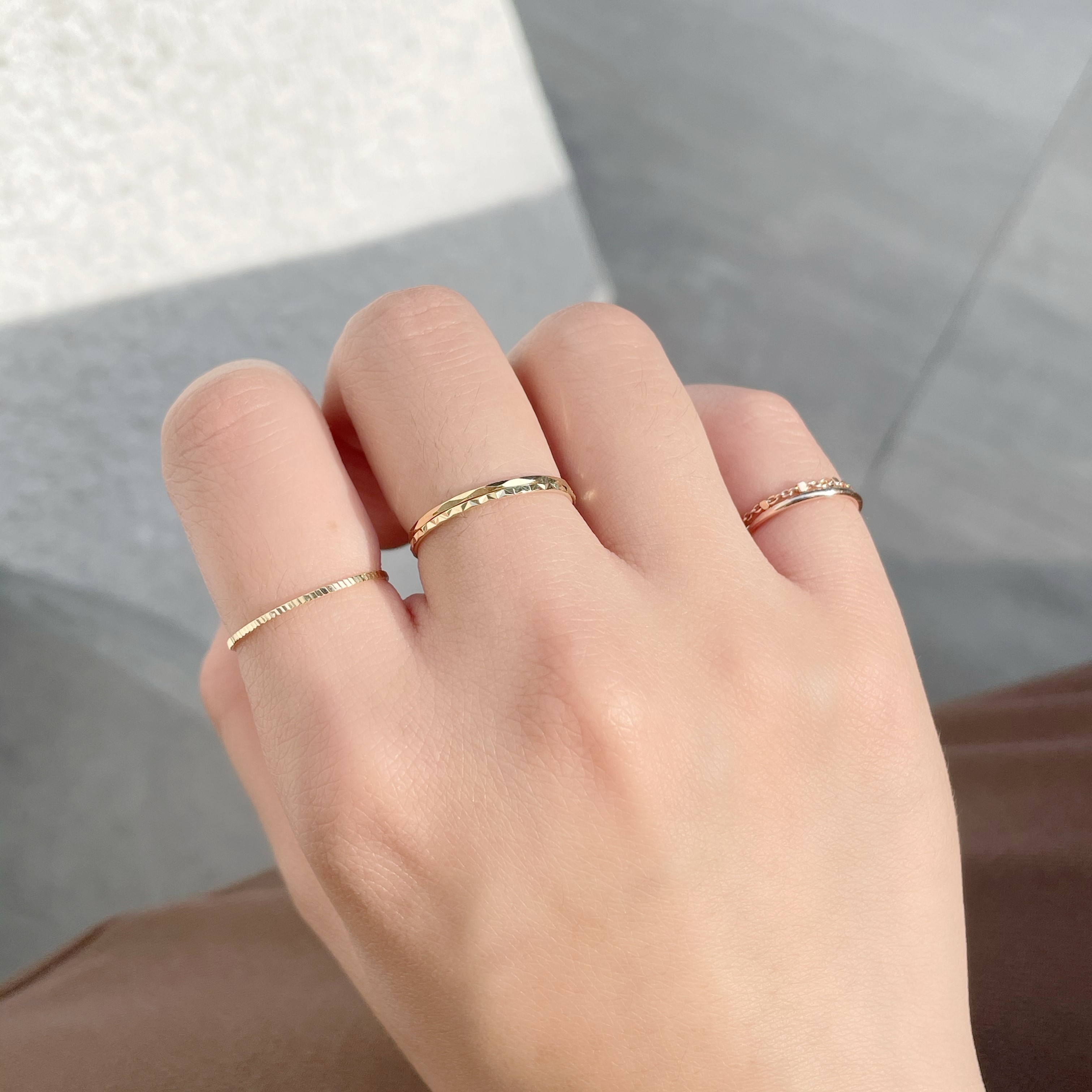 14k純金 厚版切割線戒