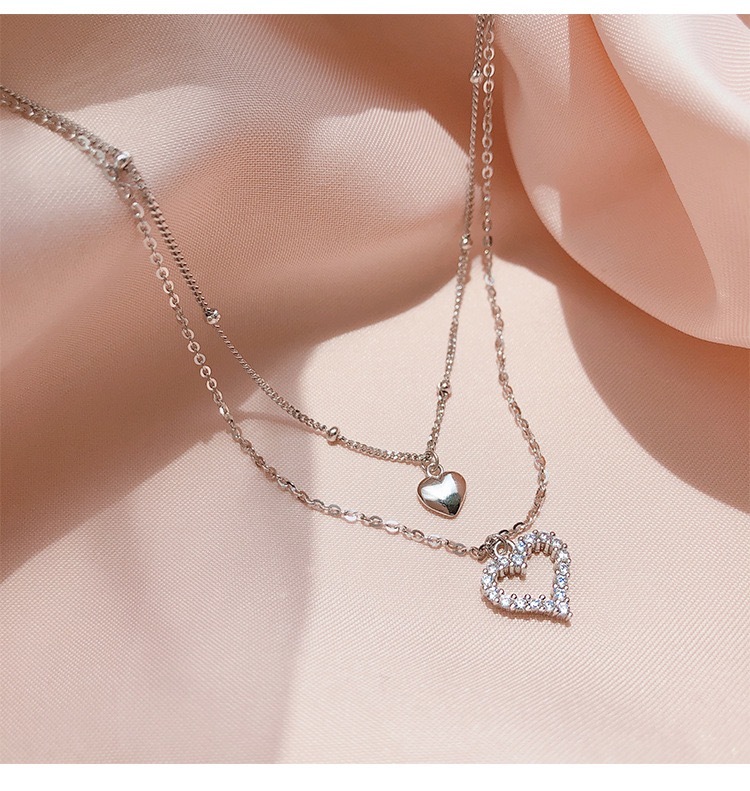 純銀簡約雙層心型鎖骨鏈