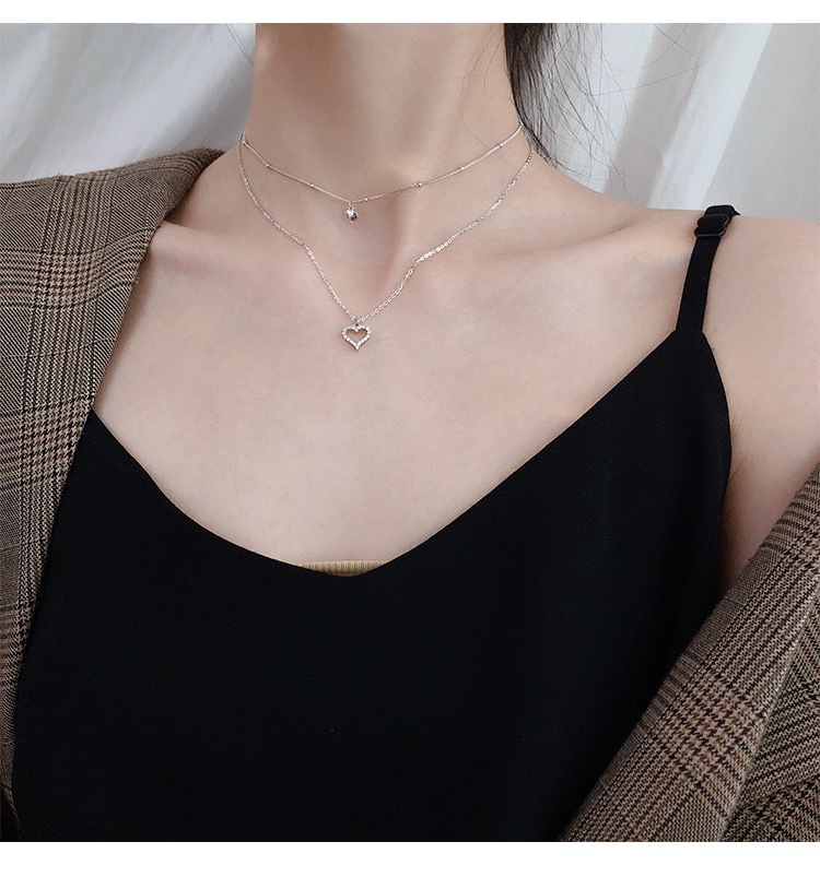 純銀簡約雙層心型鎖骨鏈