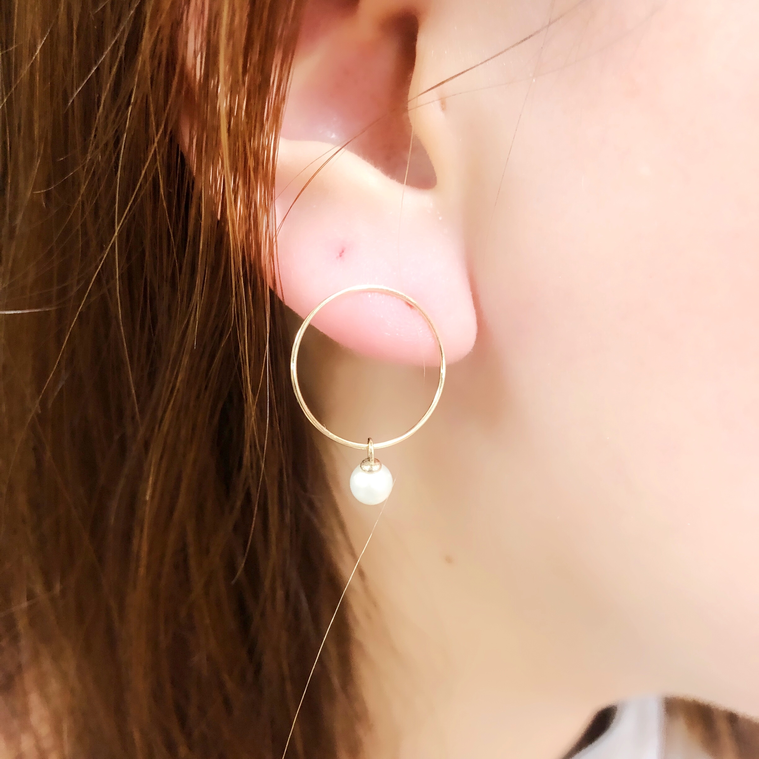 10K/圓圈珍珠耳環