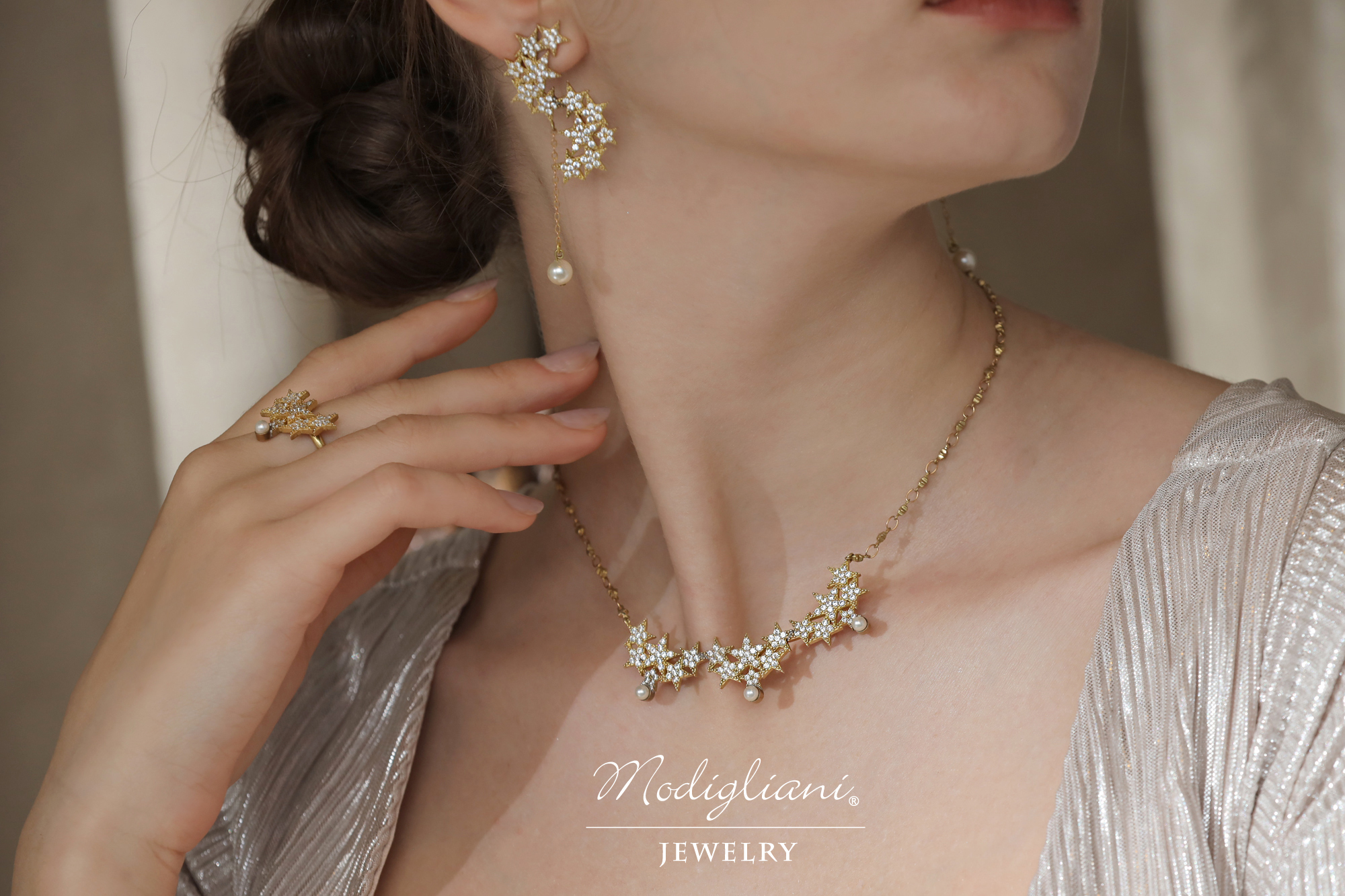 黃銅飾品,黃銅,星星,氣質,搶眼,項鍊,華麗,鋯石,水晶珍珠