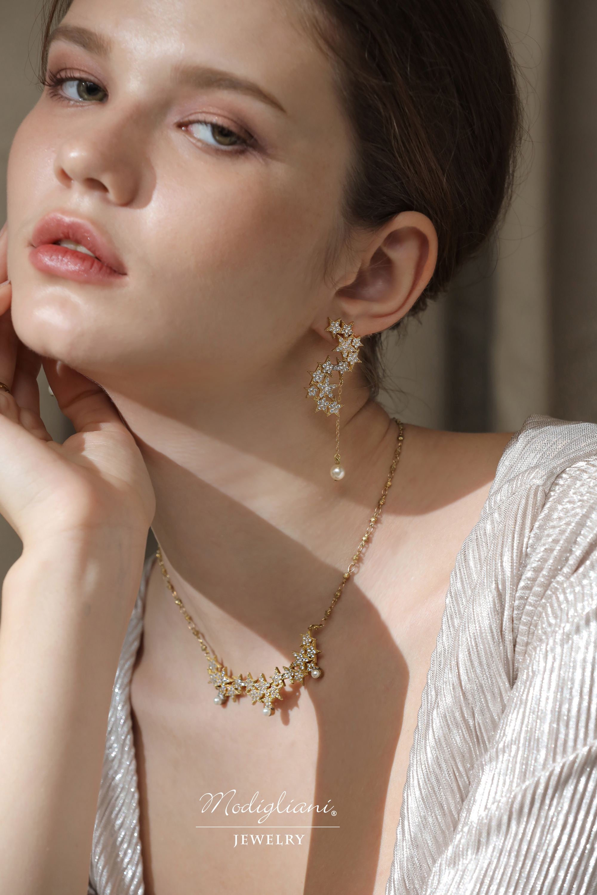 黃銅飾品,黃銅,星星,氣質,搶眼,項鍊,華麗,鋯石,水晶珍珠