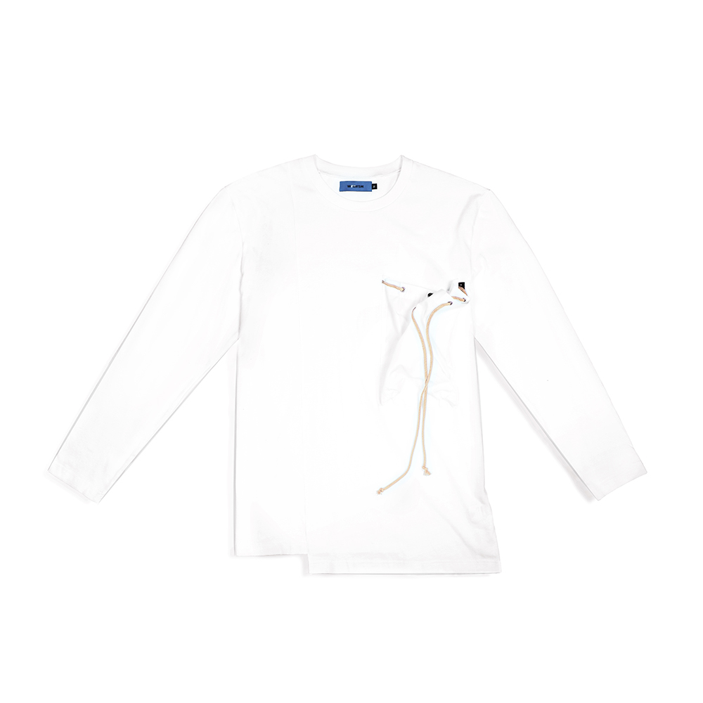 抽繩口袋針織衫 - 白