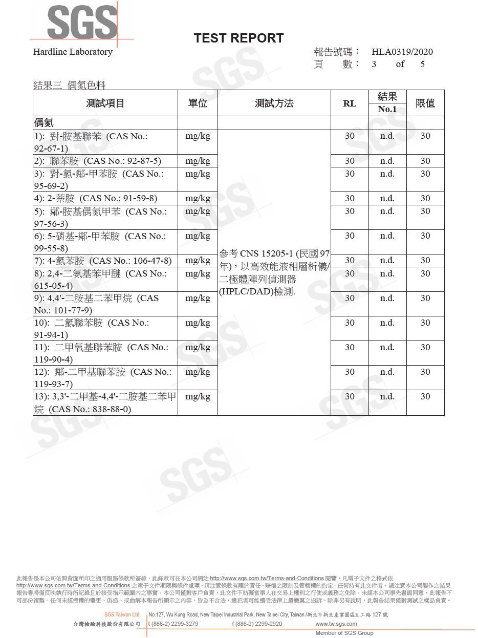 SGS檢測報告-偶氮色料