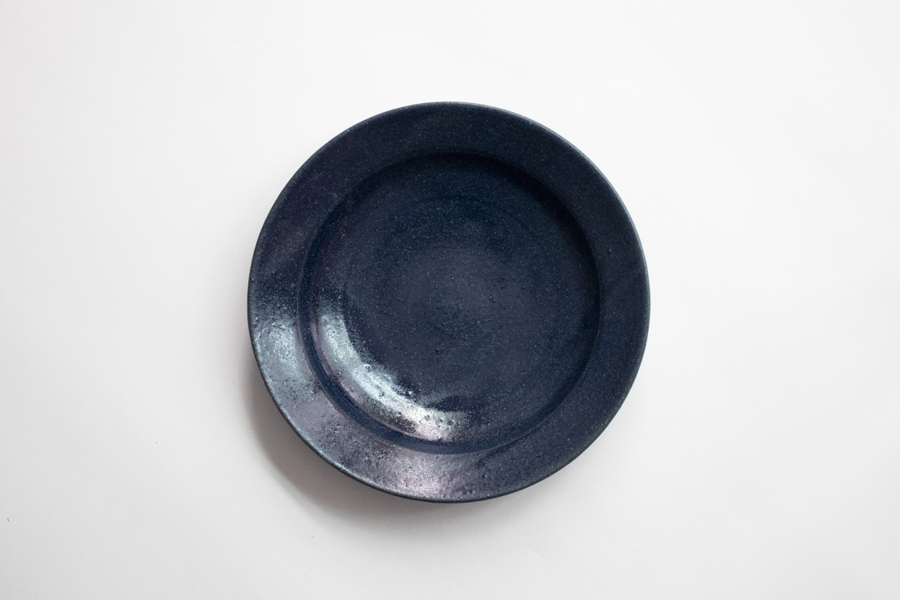 青人窯-湯邊皿   灰るり 釉 (藍)