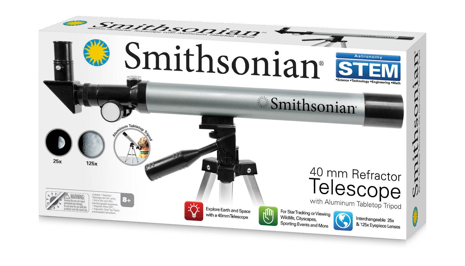 Smithsonian 40mm Refractor Telescope with Aluminum Tabletop Tripod