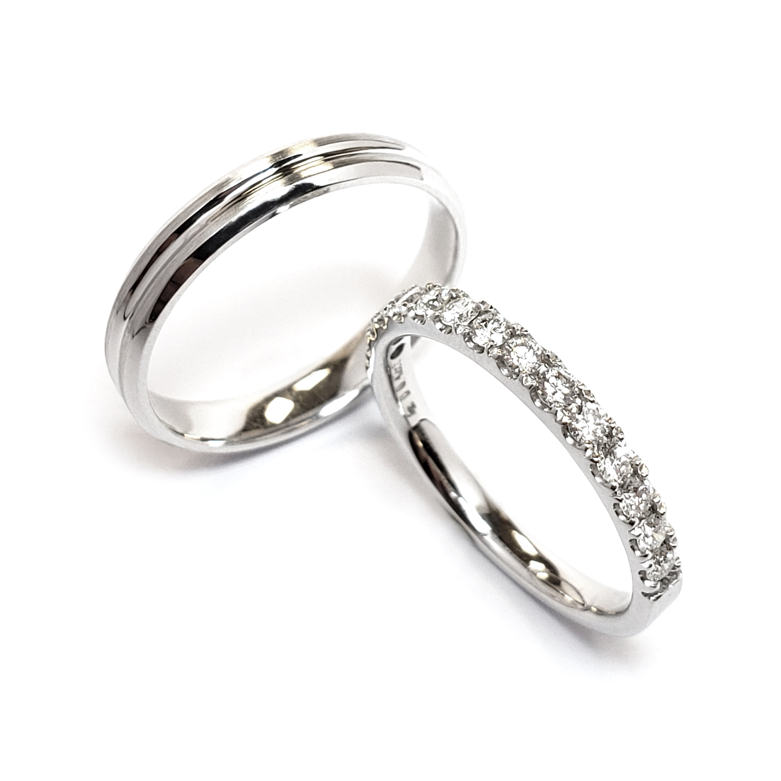 18K白金天然鑽石結婚戒指