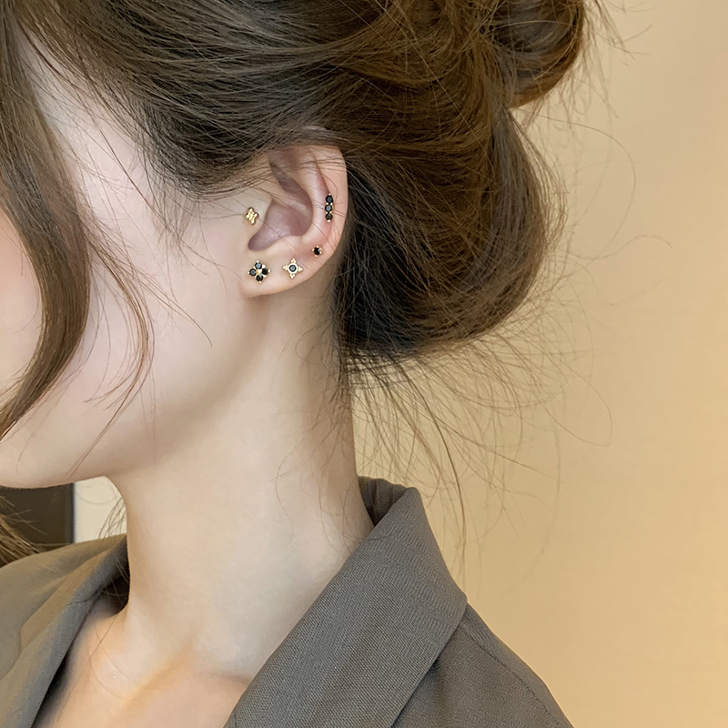 黑金銀針復古耳環組 (5件組)