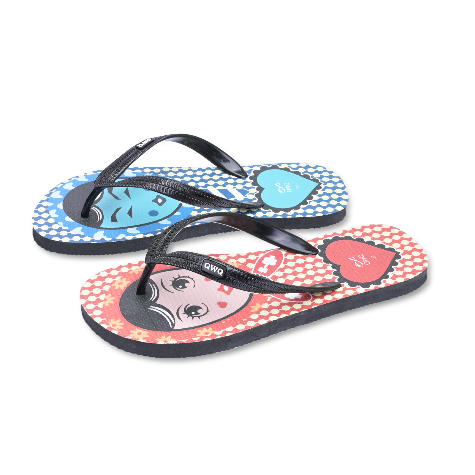 豆豆男女 黑色 插圖男款夾腳拖鞋 文創繪圖情侶風格款