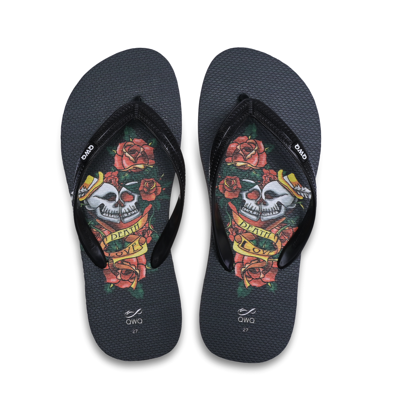 雙頭愛 黑色 插圖男款夾腳拖鞋 文創繪圖風格款