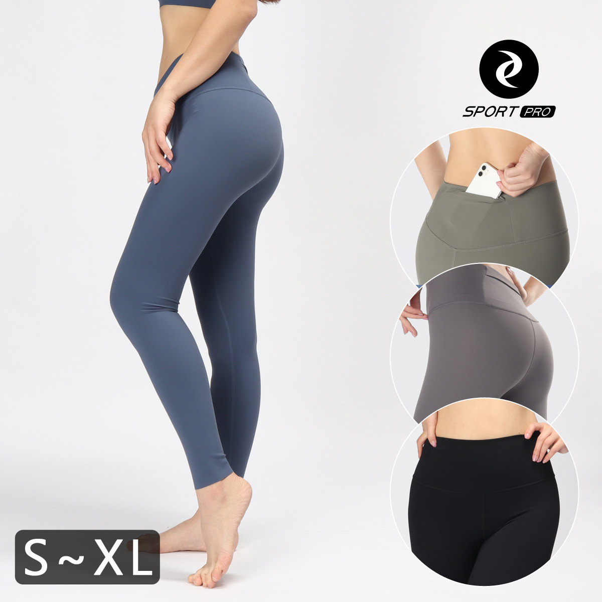 中高腰後口袋不收邊九分瑜珈/運動/緊身機能褲*