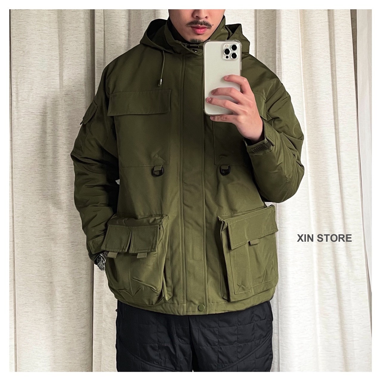 【現貨】DETAIL 防風 防潑水 舖棉 連帽 口袋 工裝外套 黑 灰 軍綠