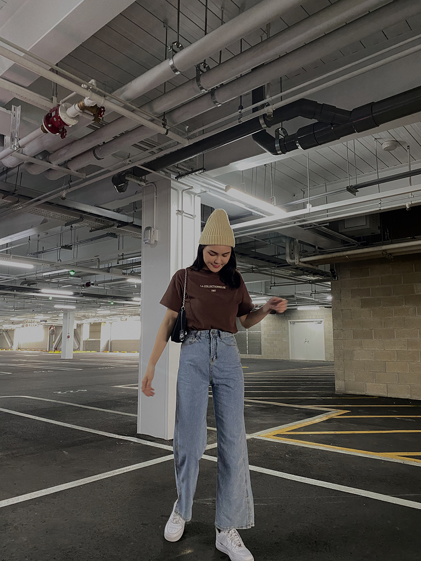 外開衩牛仔寬褲