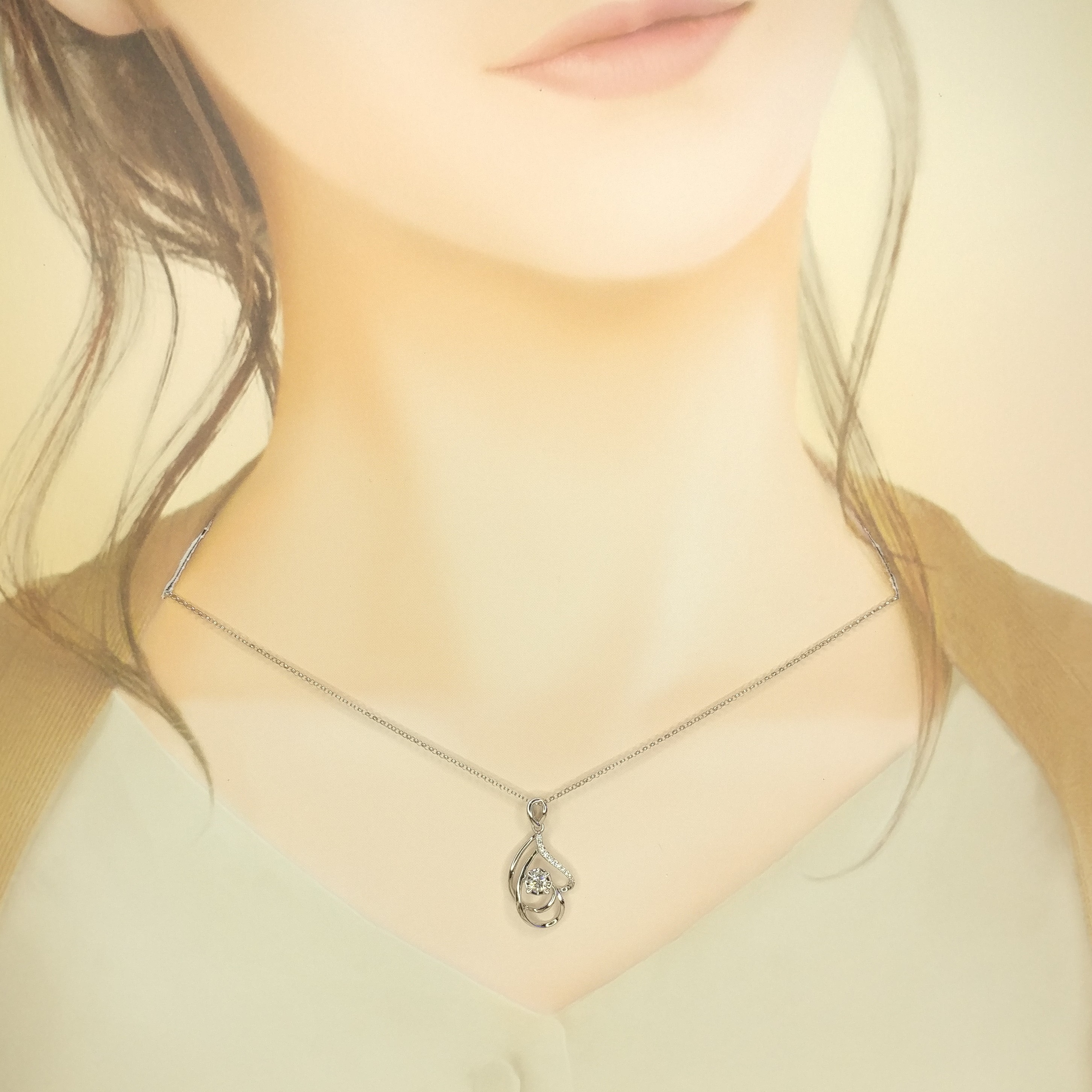 全新18K白金【單粒12份鑽石】配小鑽共17份鑽石吊墜