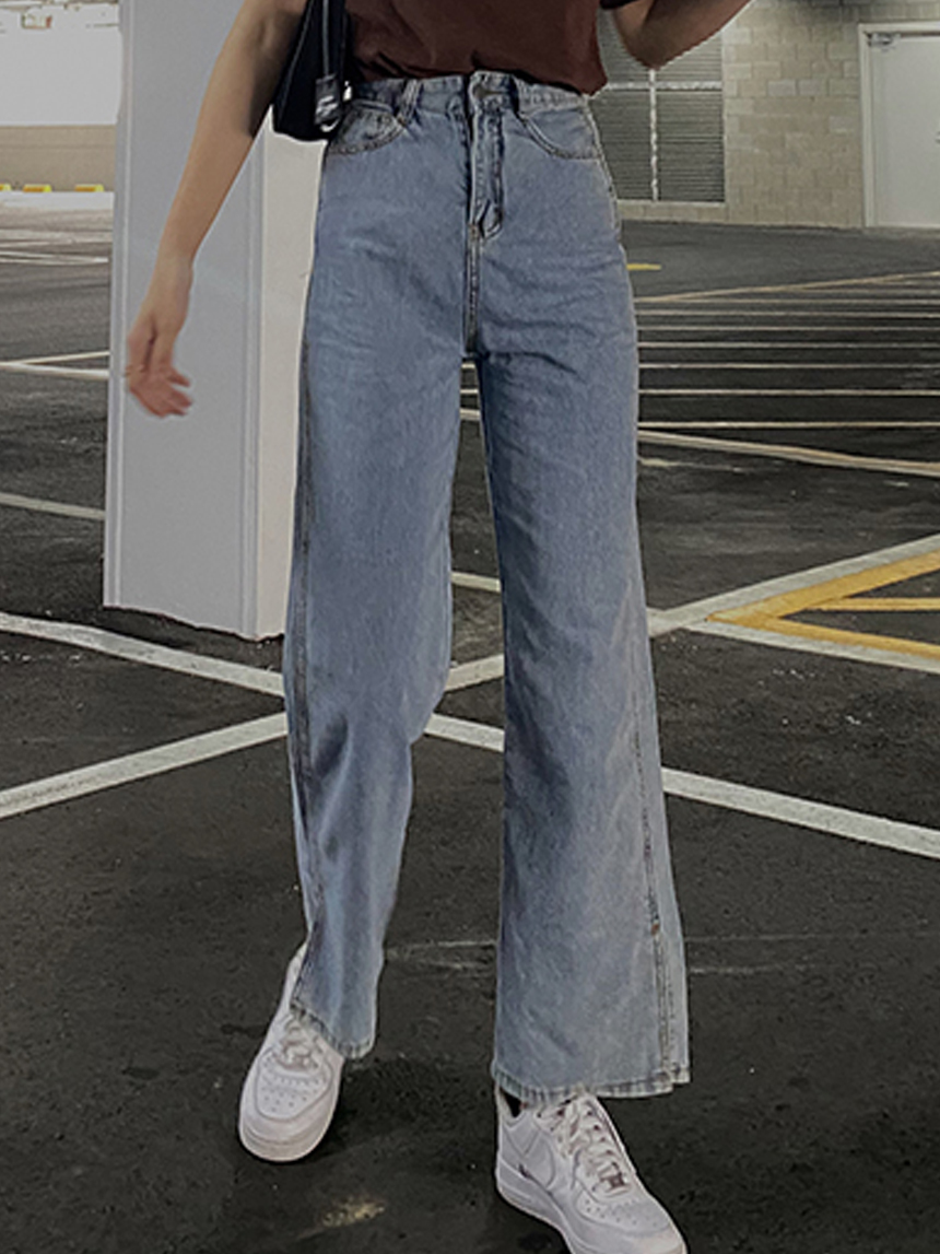 外開衩牛仔寬褲