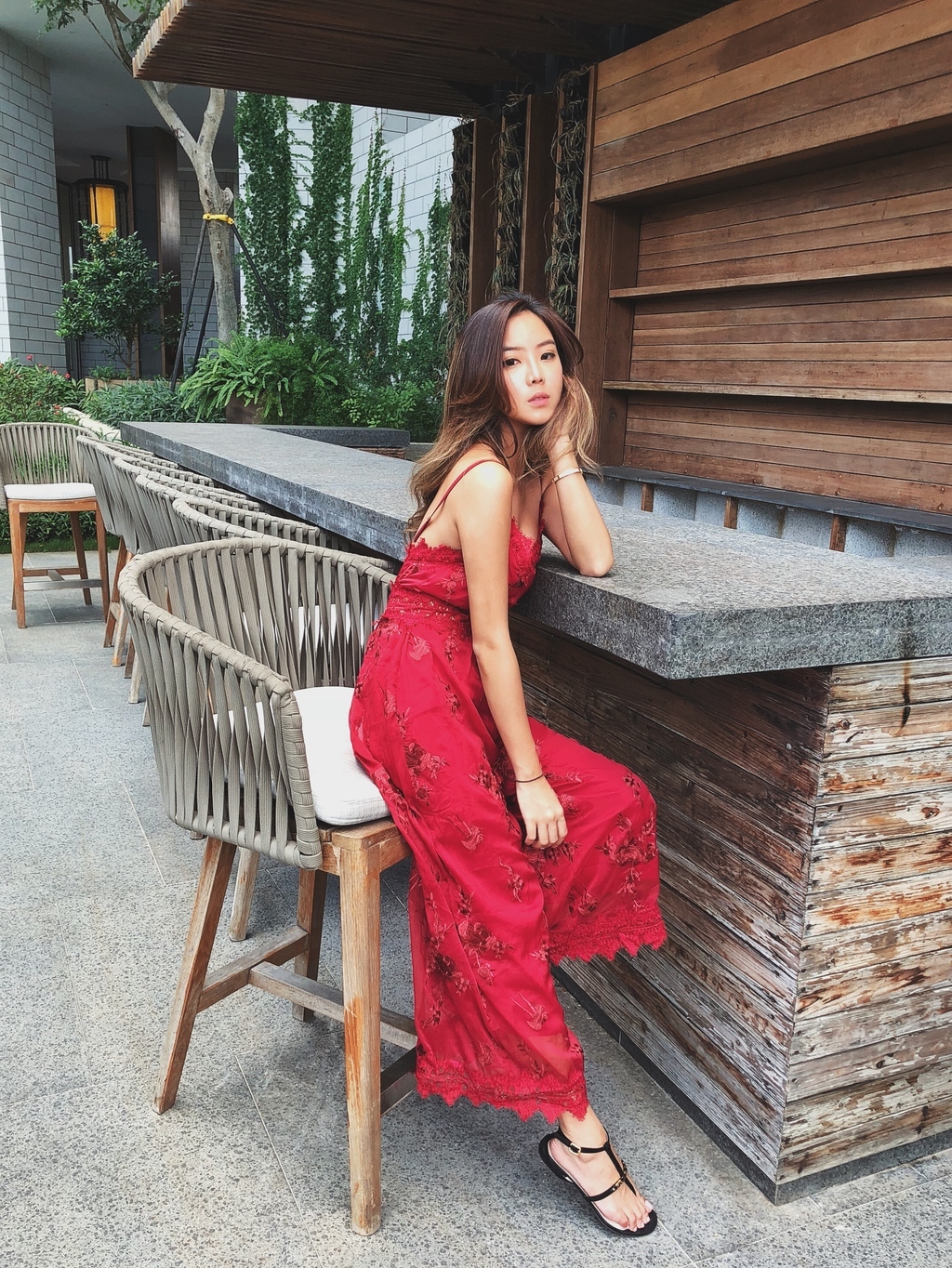 Fire rose 火焰 刺繡玫瑰細肩帶連身長褲