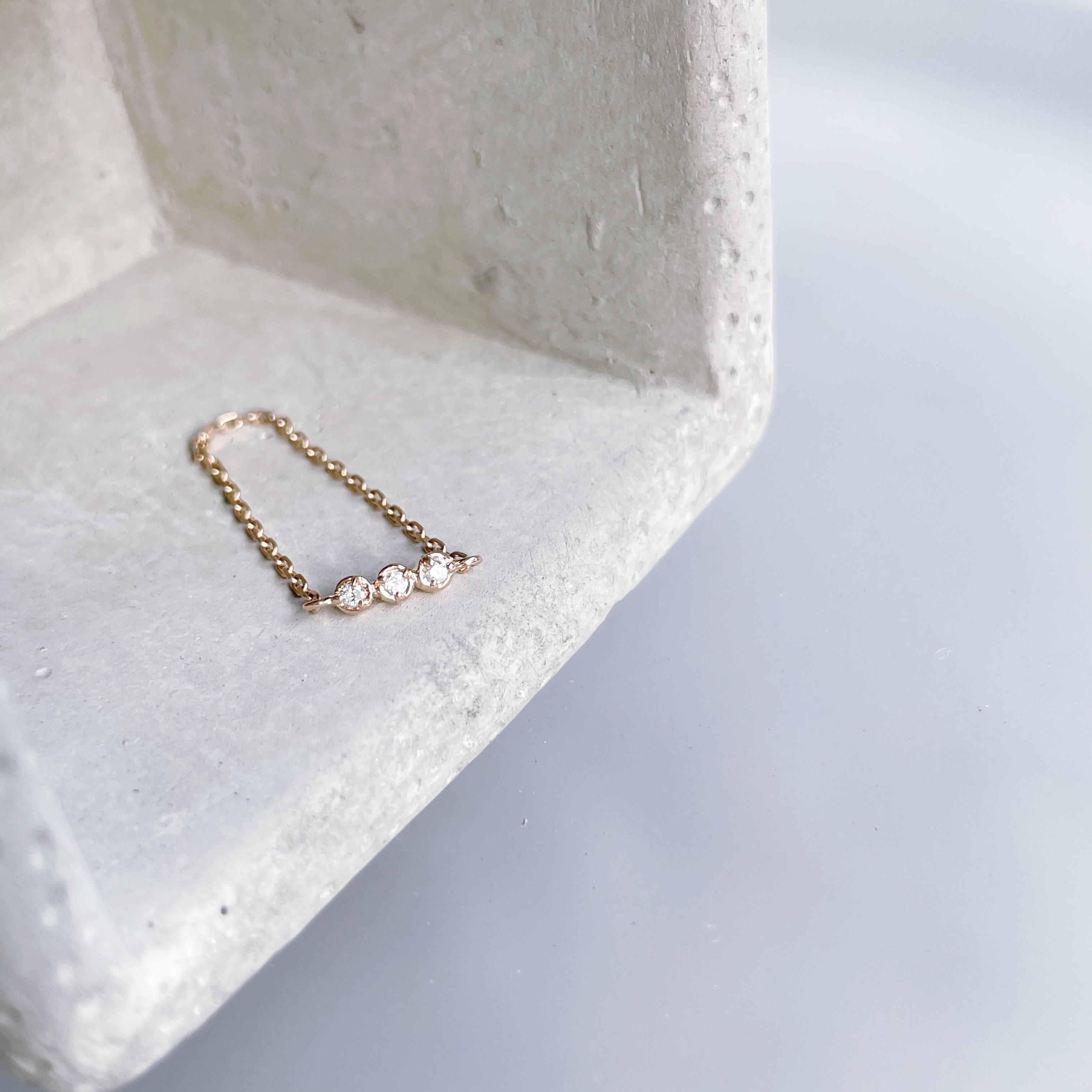 14K三連小真鑽鏈戒