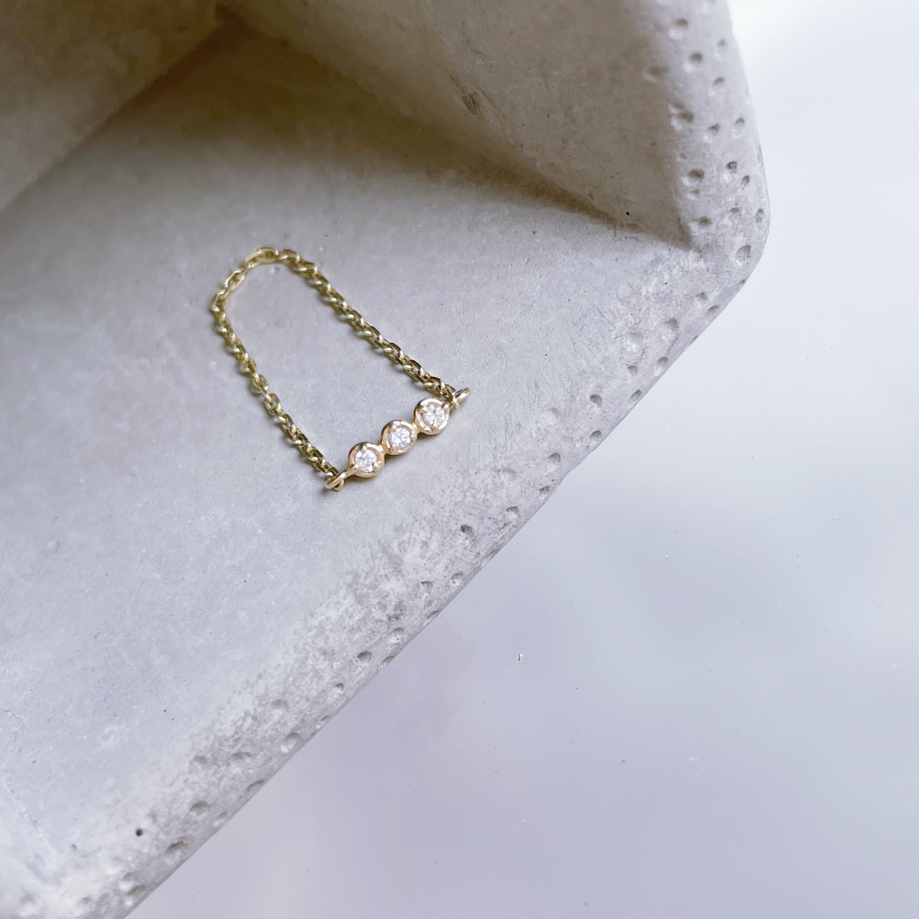 14K三連小真鑽鏈戒