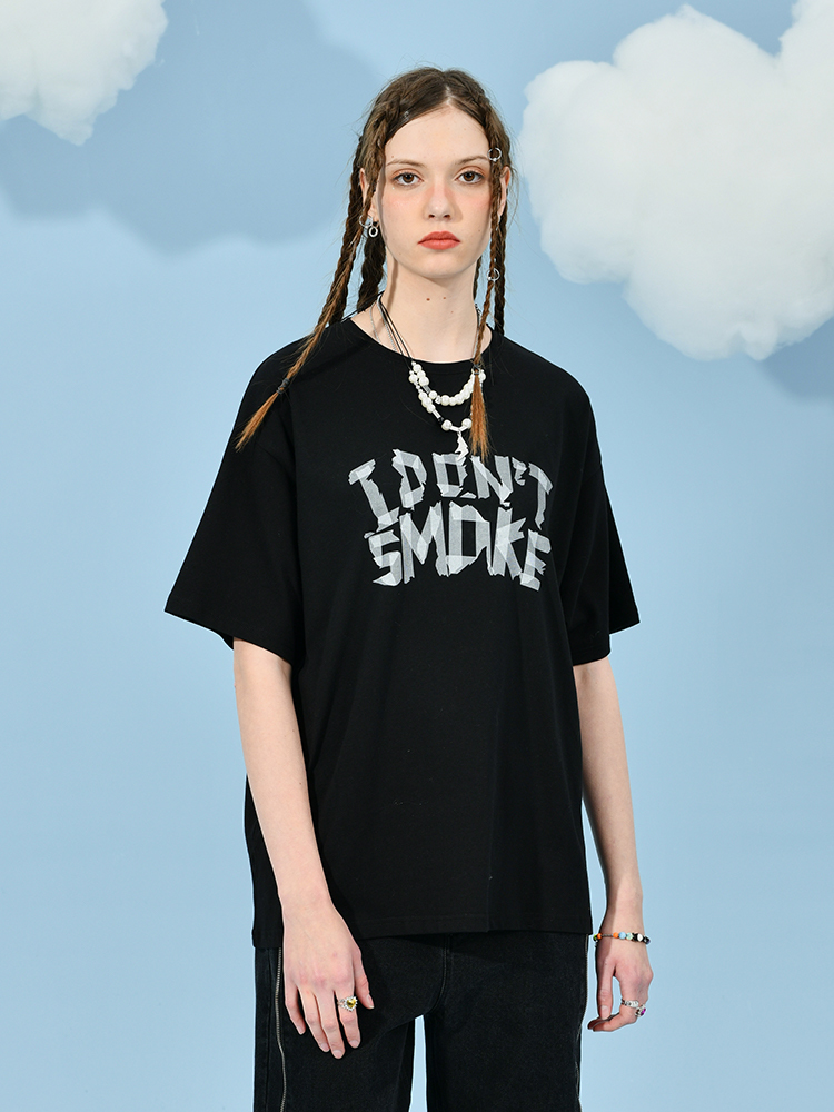 I DON‘T SMOKE  撕裂感 貼布 膠帶 LOGO 圖像短袖 DONSMOKE Don’t Smoke