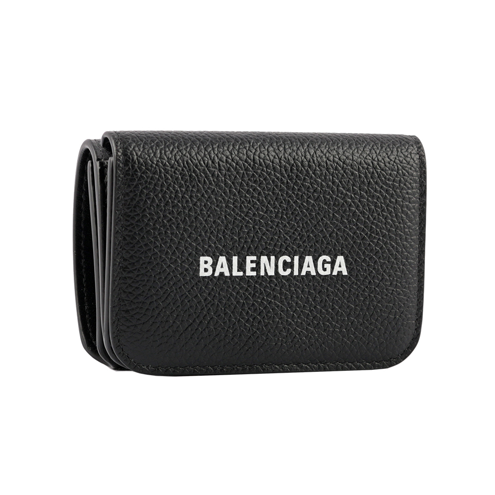 【BALENCIAGA】Mini款經典Logo牛皮壓釦三折短夾