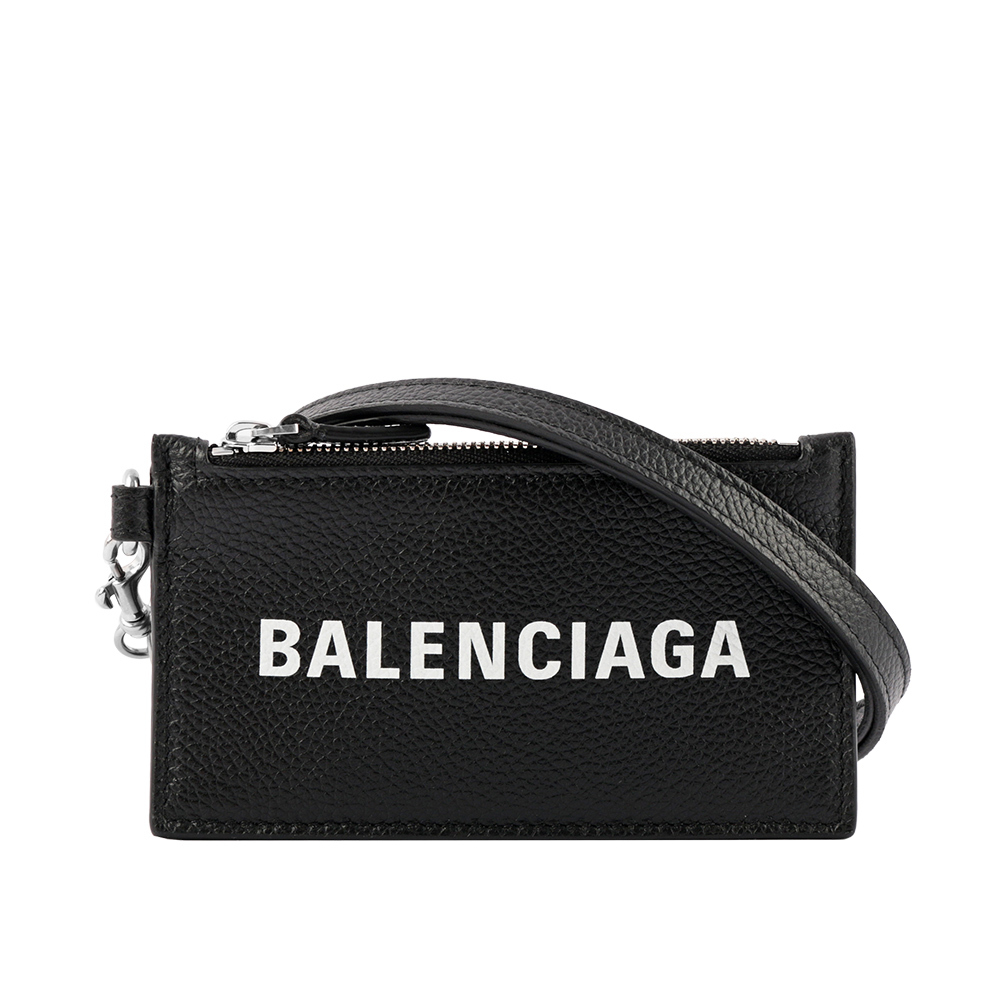 【BALENCIAGA】小款經典Logo牛皮附可拆式掛繩卡片夾