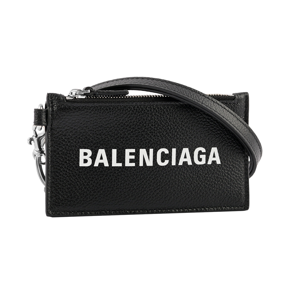 【BALENCIAGA】小款經典Logo牛皮附可拆式掛繩卡片夾