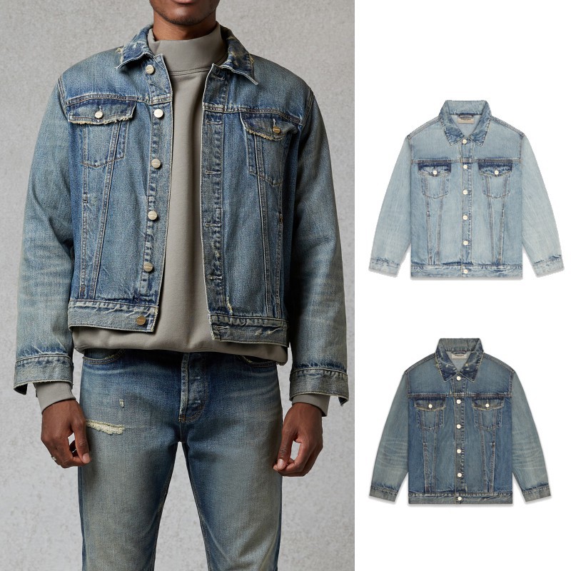 Fear Of God Essentials Dark Indigo Denim Trucker Jacket 藍水洗 破壞 2色 牛仔外套