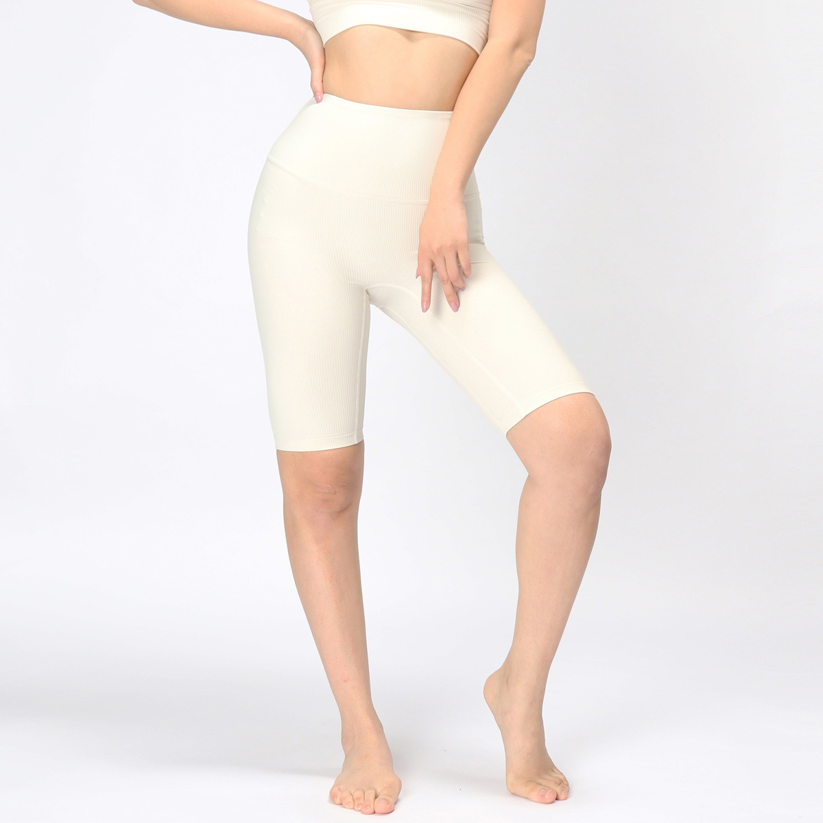 羅紋高腰收腹瘦腿五分瑜珈/運動/緊身機能褲*