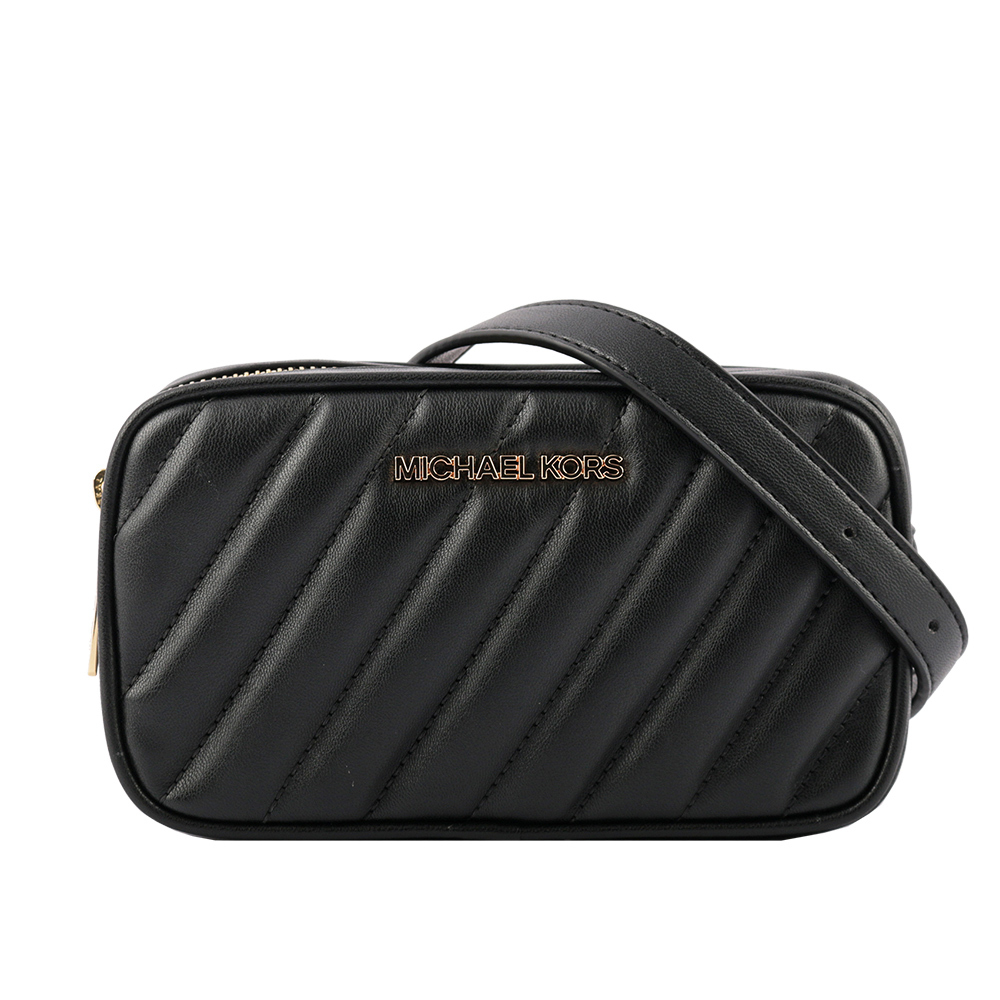 【Michael Kors】Rose 拚色皮革斜縫線設計腰包(迷你)(黑色/灰色/白色)35T0SXOC5U OPWHI