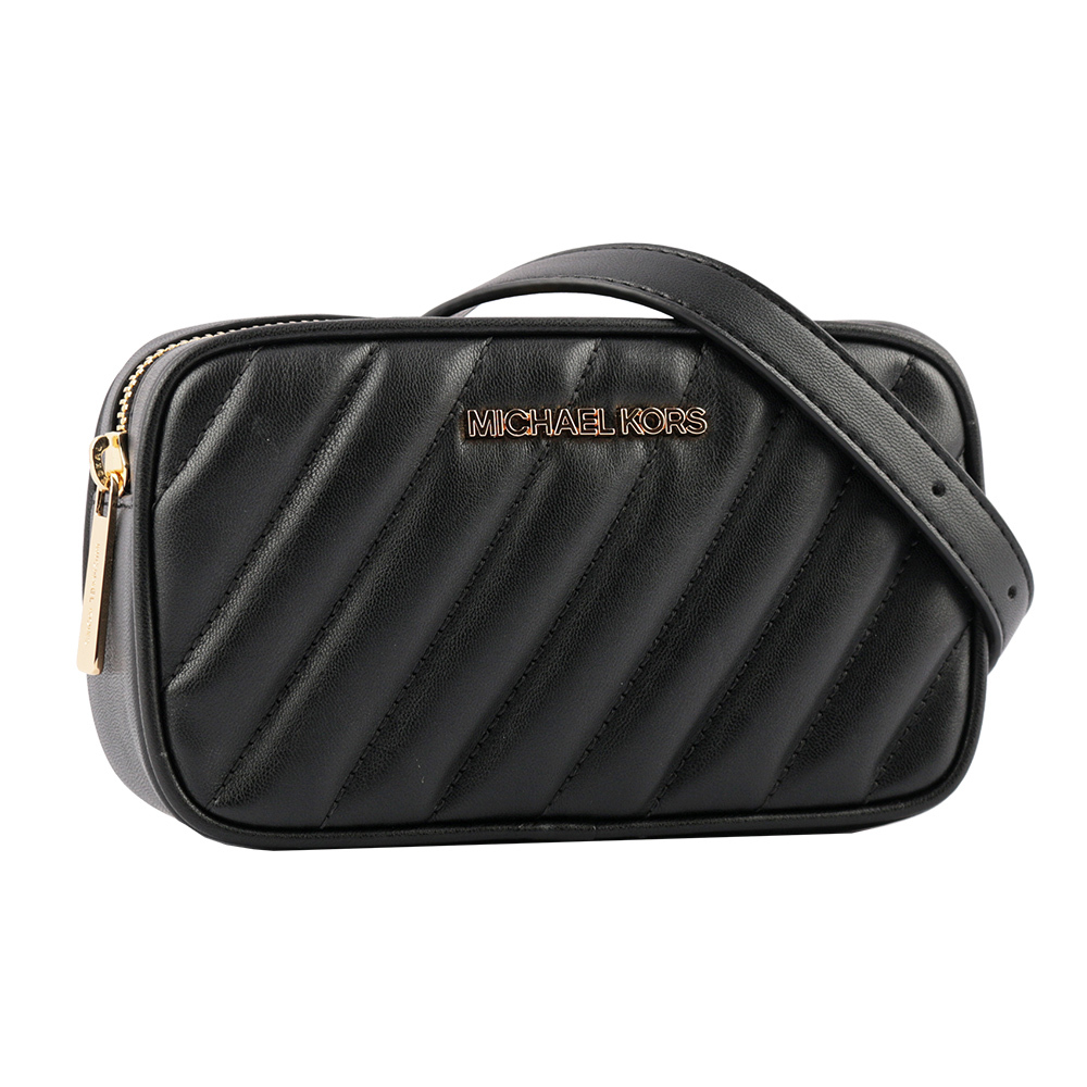 【Michael Kors】Rose 拚色皮革斜縫線設計腰包(迷你)(黑色/灰色/白色)35T0SXOC5U OPWHI