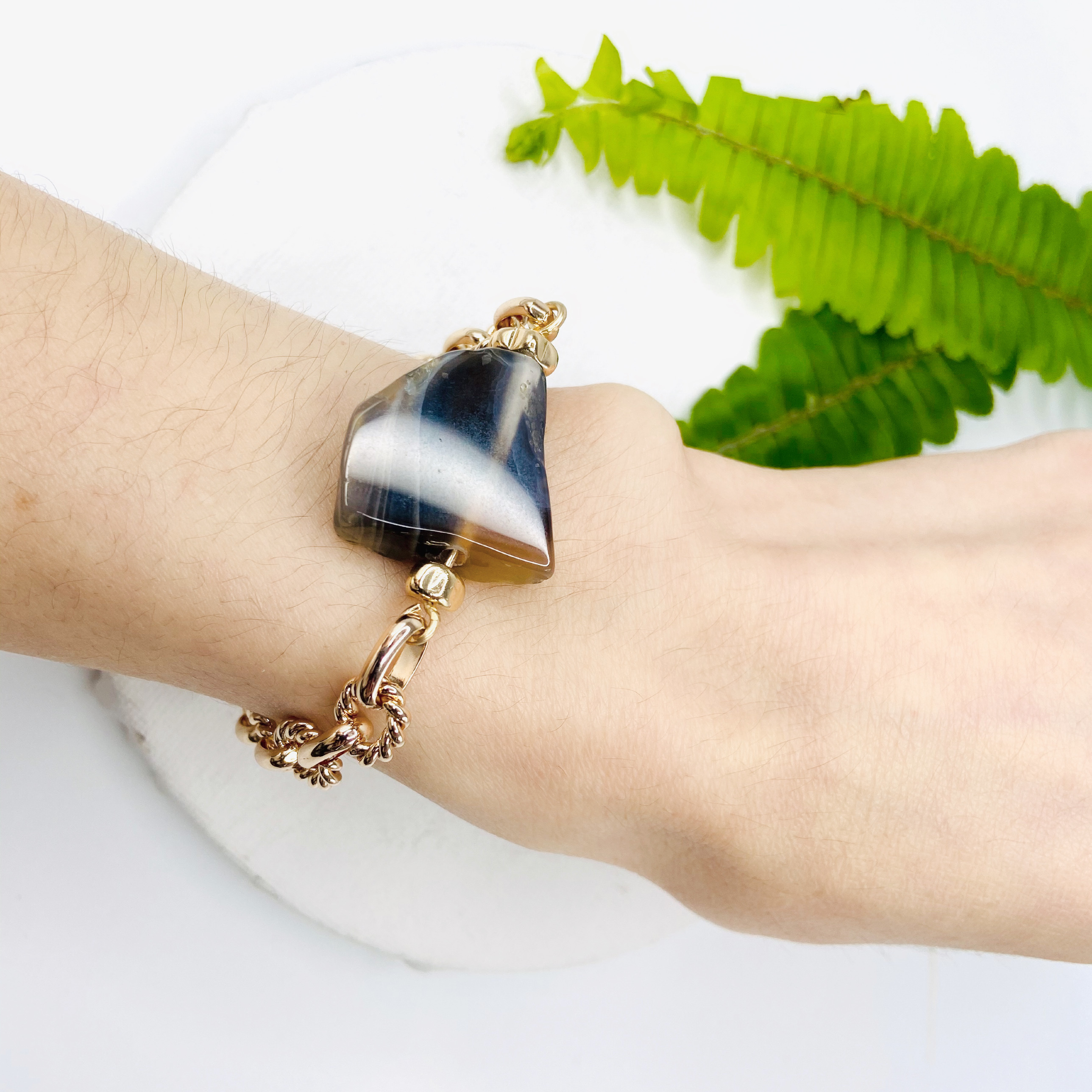 COLE COOL agate 14kgf bracelet Chain on Chain series